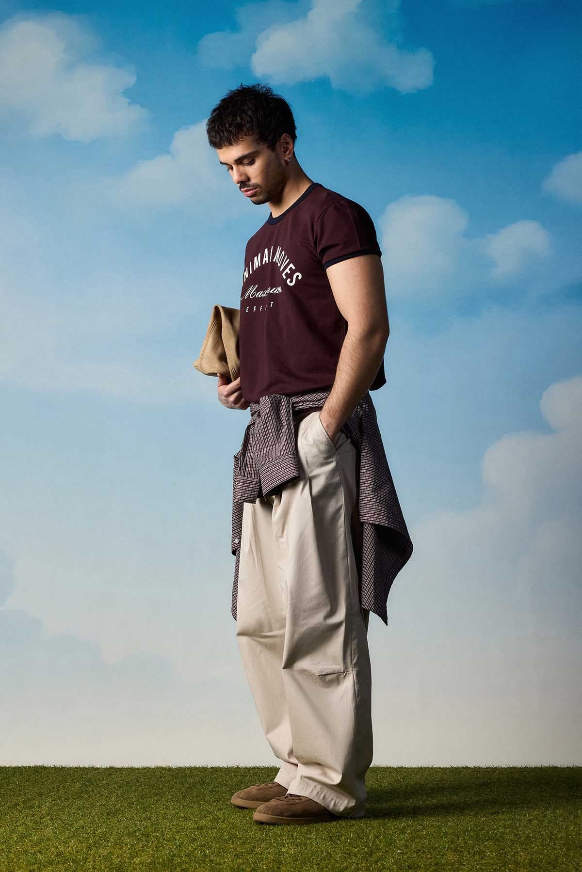 Erkek Regular Fit Kontrast Detaylı T-Shirt Bordo