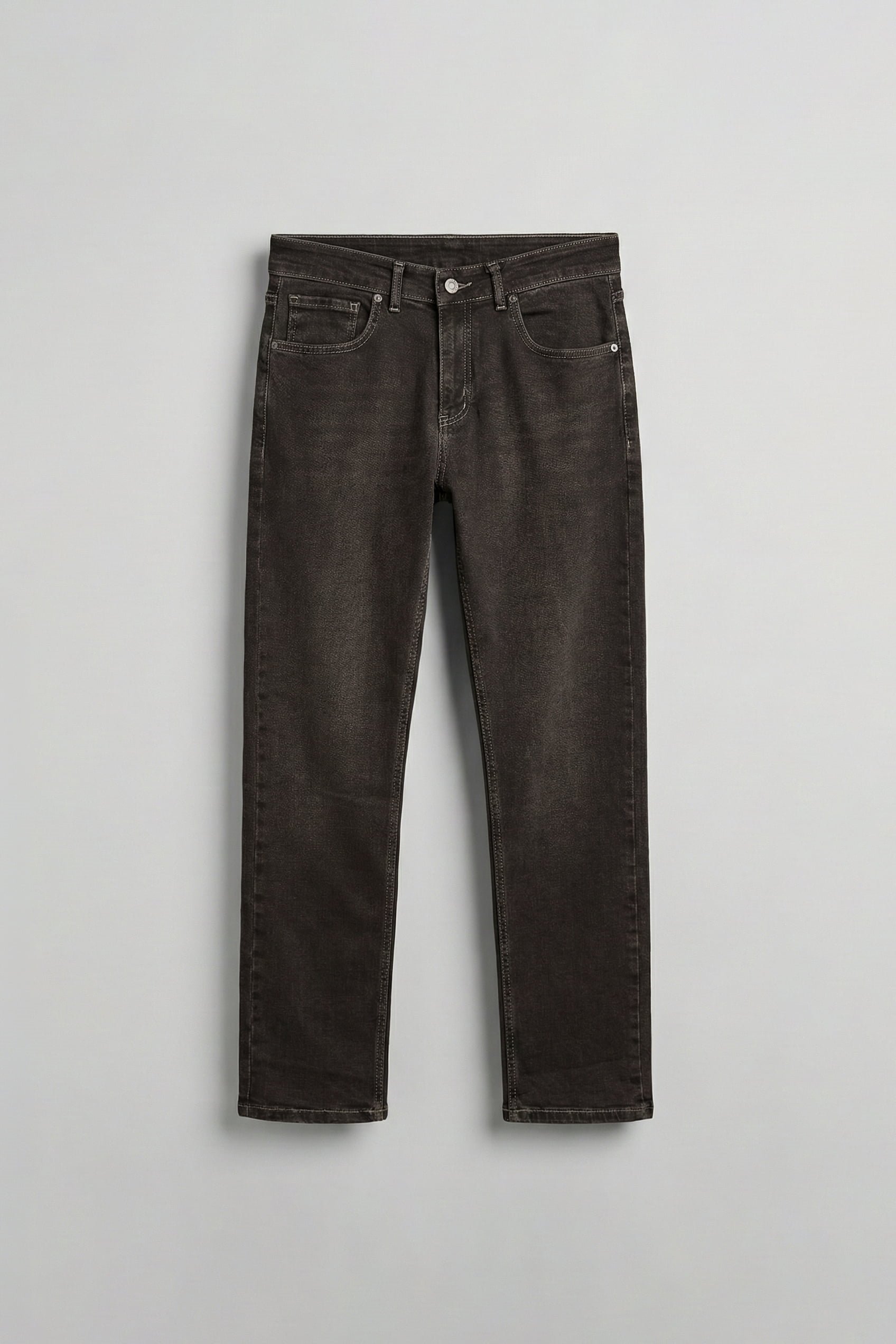 Erkek Regular Fit Kontrast Dikiş Detaylı Jean Pantolon Kahverengi