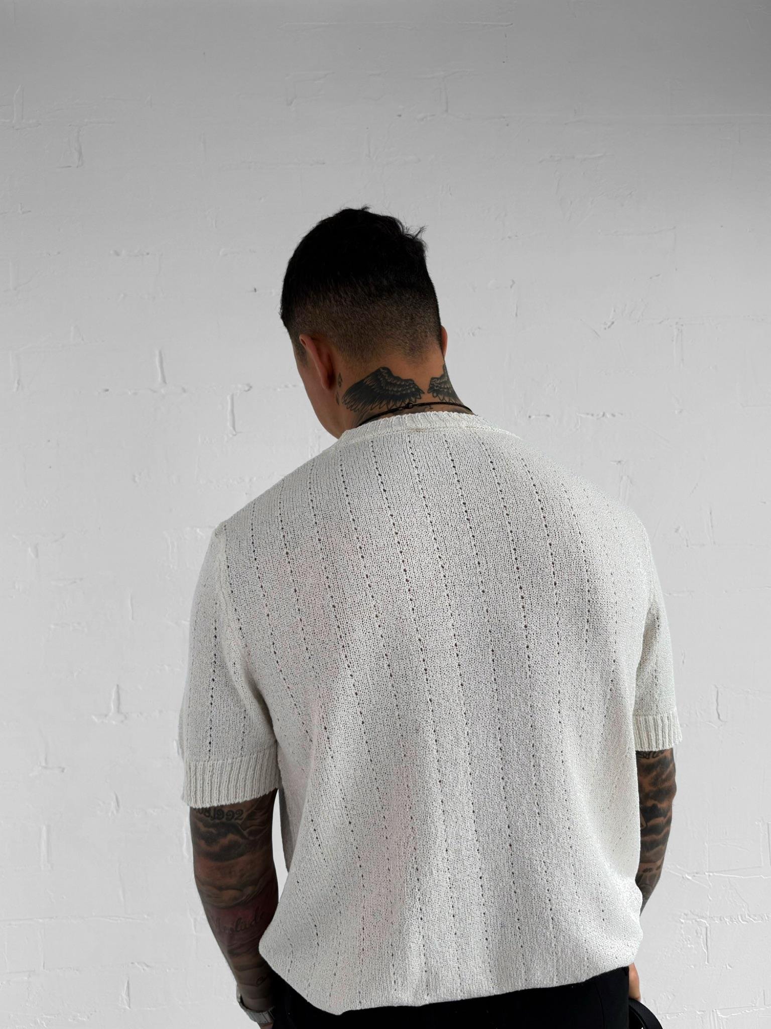 Erkek Regular Fit Örme Desenli T-Shirt Krem