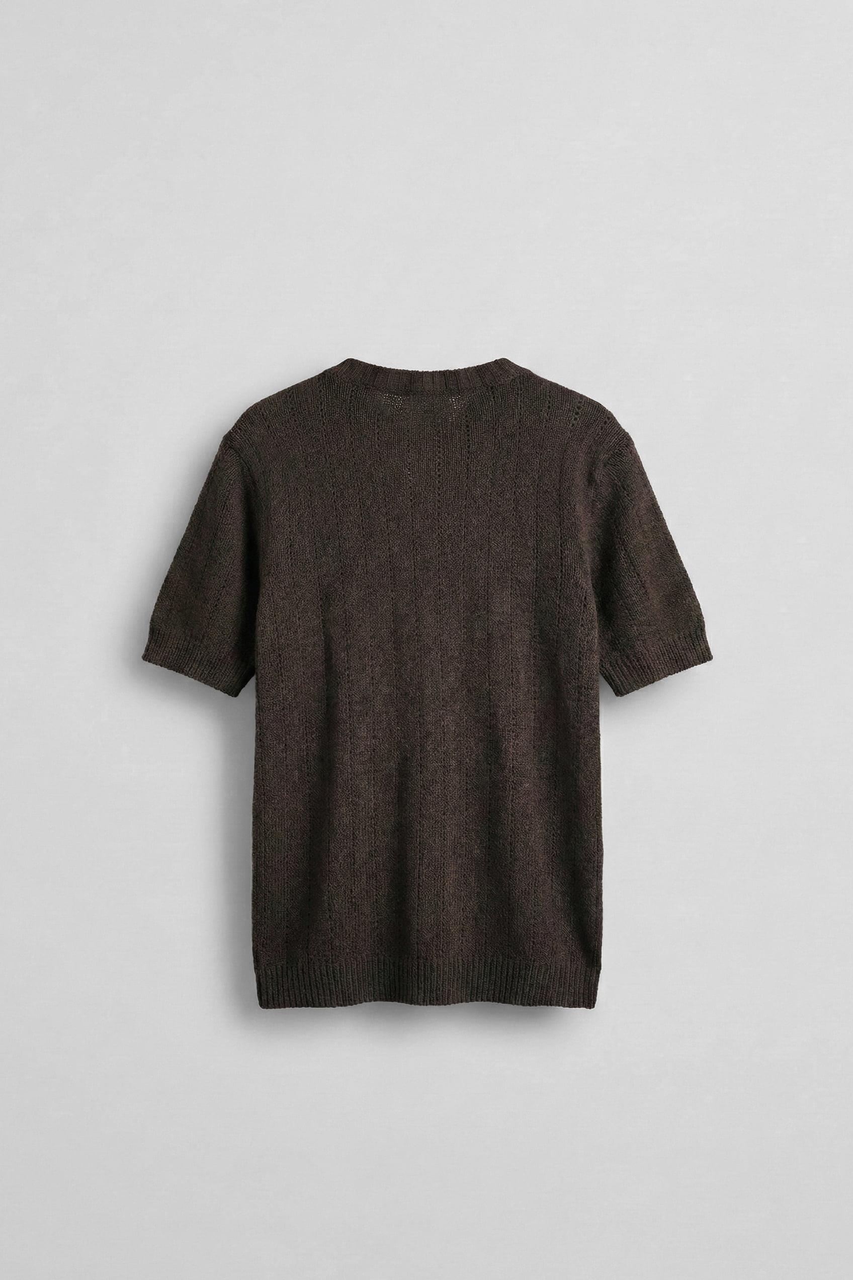 Erkek Regular Fit Örme Desenli T-Shirt Koyu Kahve