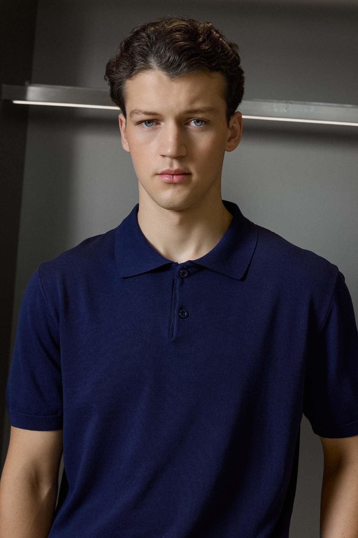 Erkek Regular Fit Örme Kumaş Basic Polo Yaka T-Shirt Lacivert