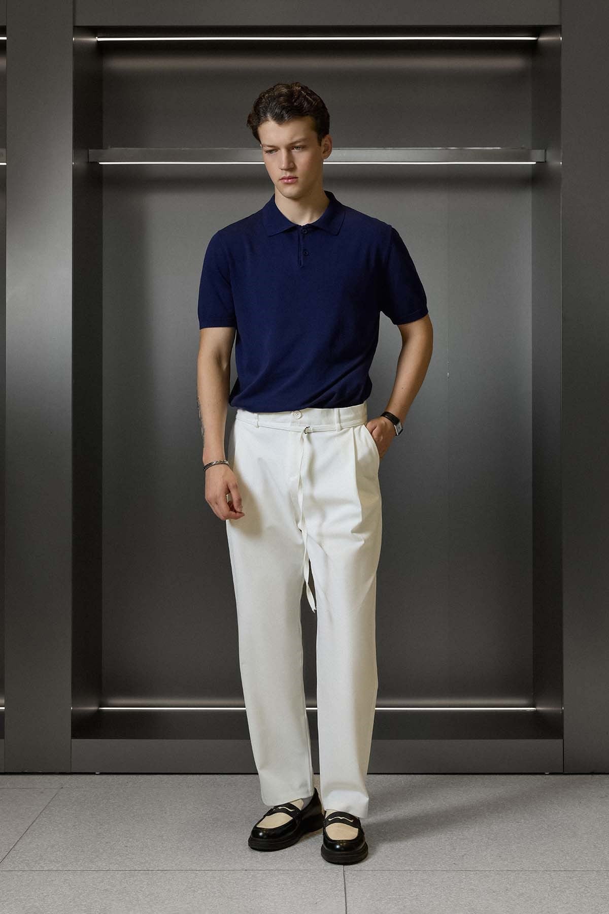 Erkek Regular Fit Örme Kumaş Basic Polo Yaka T-Shirt Lacivert