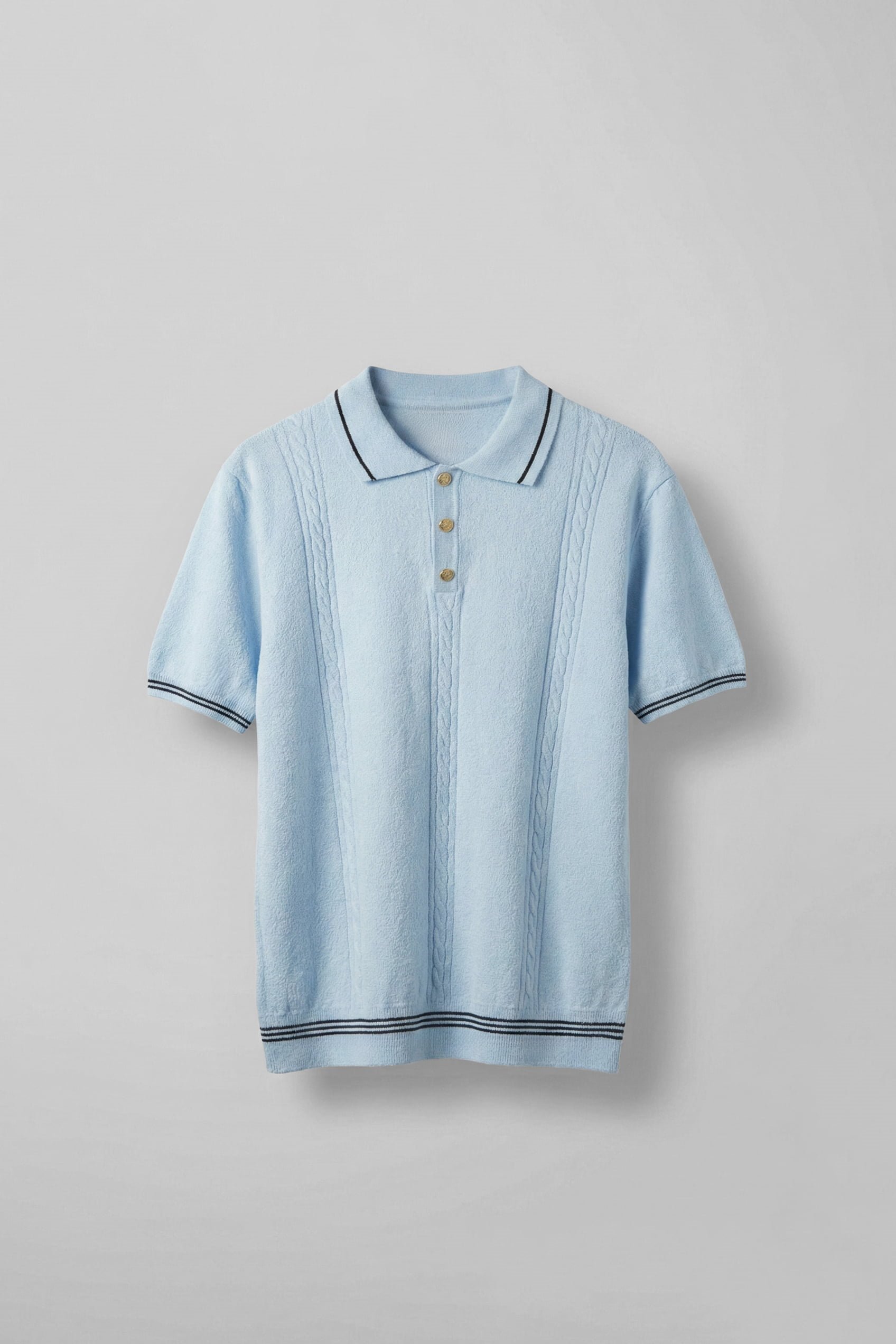 Erkek Regular Fit Saç Örgü Detaylı Triko Polo Yaka T Shirt Mavi