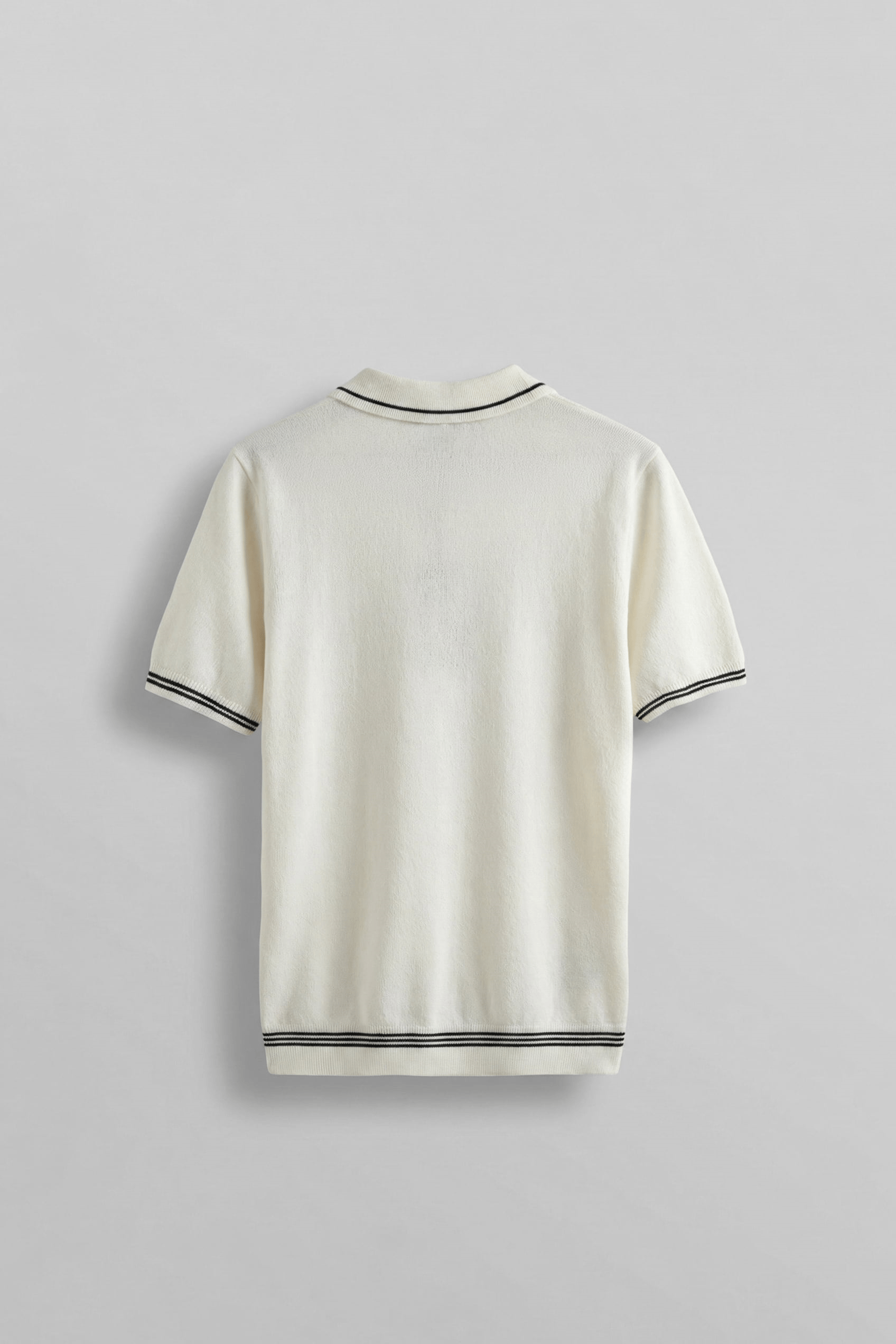 Erkek Regular Fit Saç Örgü Detaylı Triko Polo Yaka T Shirt Beyaz