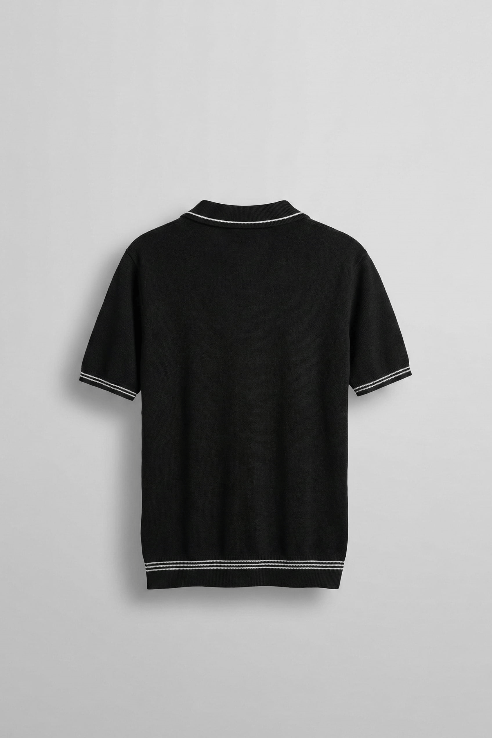 Erkek Regular Fit Saç Örgü Detaylı Triko Polo Yaka T Shirt Siyah