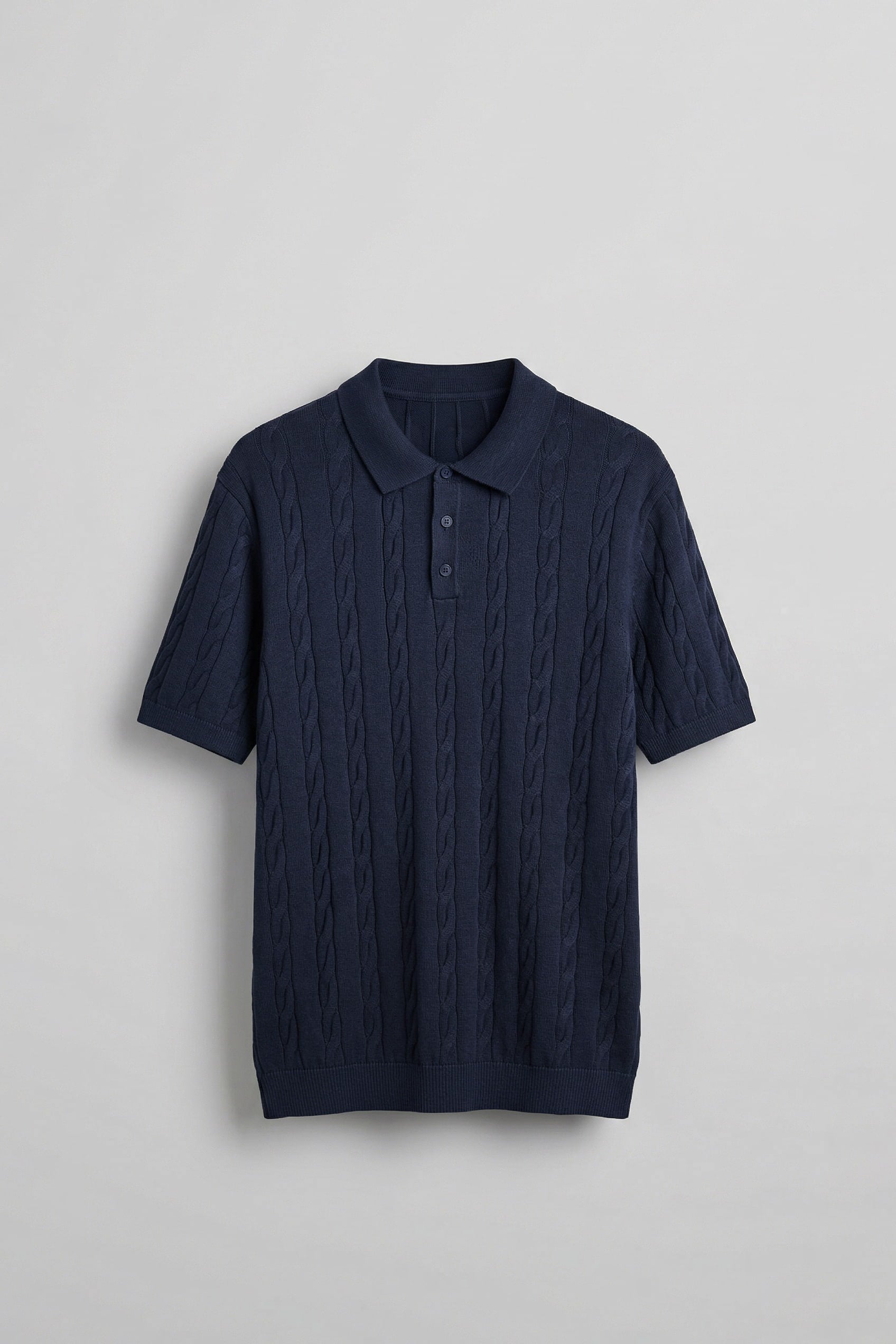 Erkek Regular Fit Saç Örgü Pamuklu Triko Polo Yaka T-Shirt Lacivert