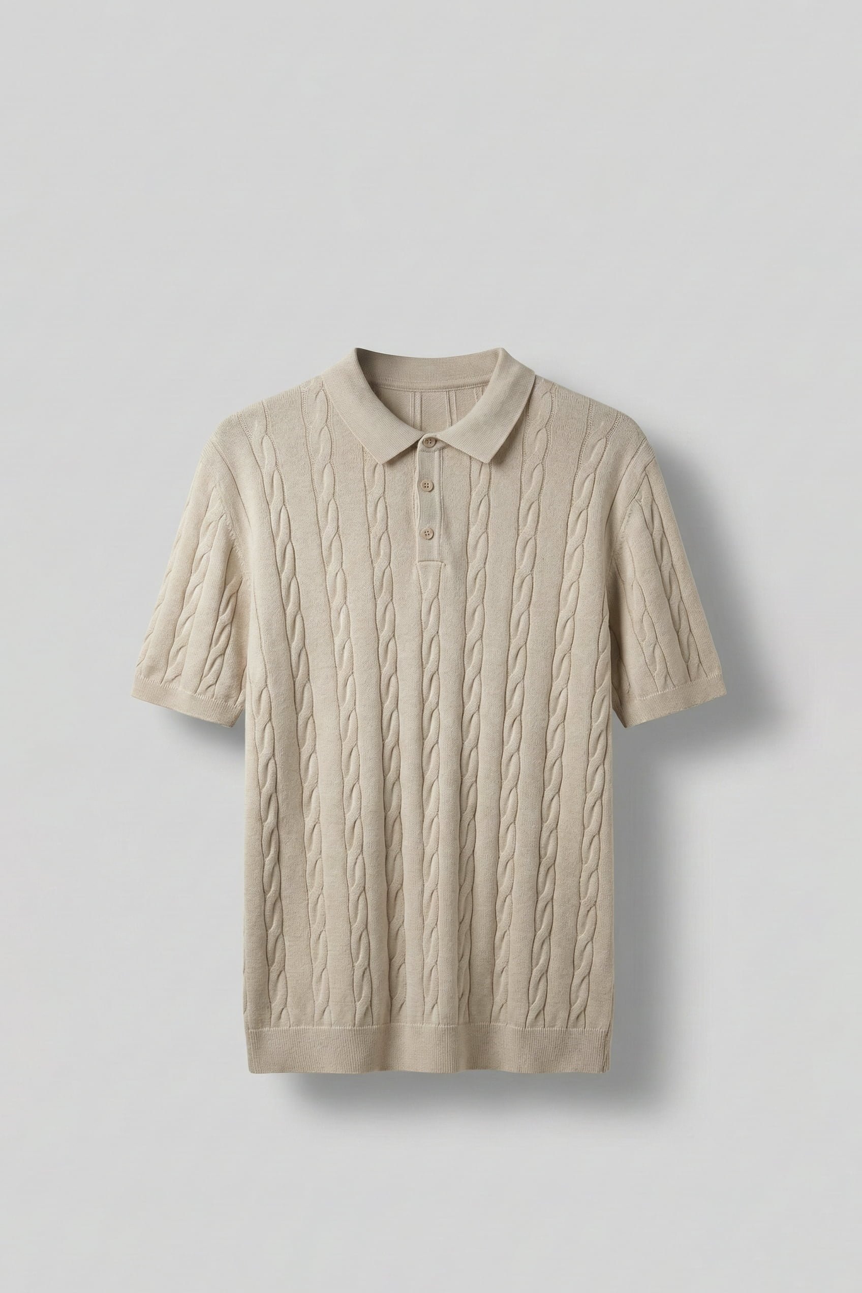 Erkek Regular Fit Saç Örgü Pamuklu Triko Polo Yaka T-Shirt Bej