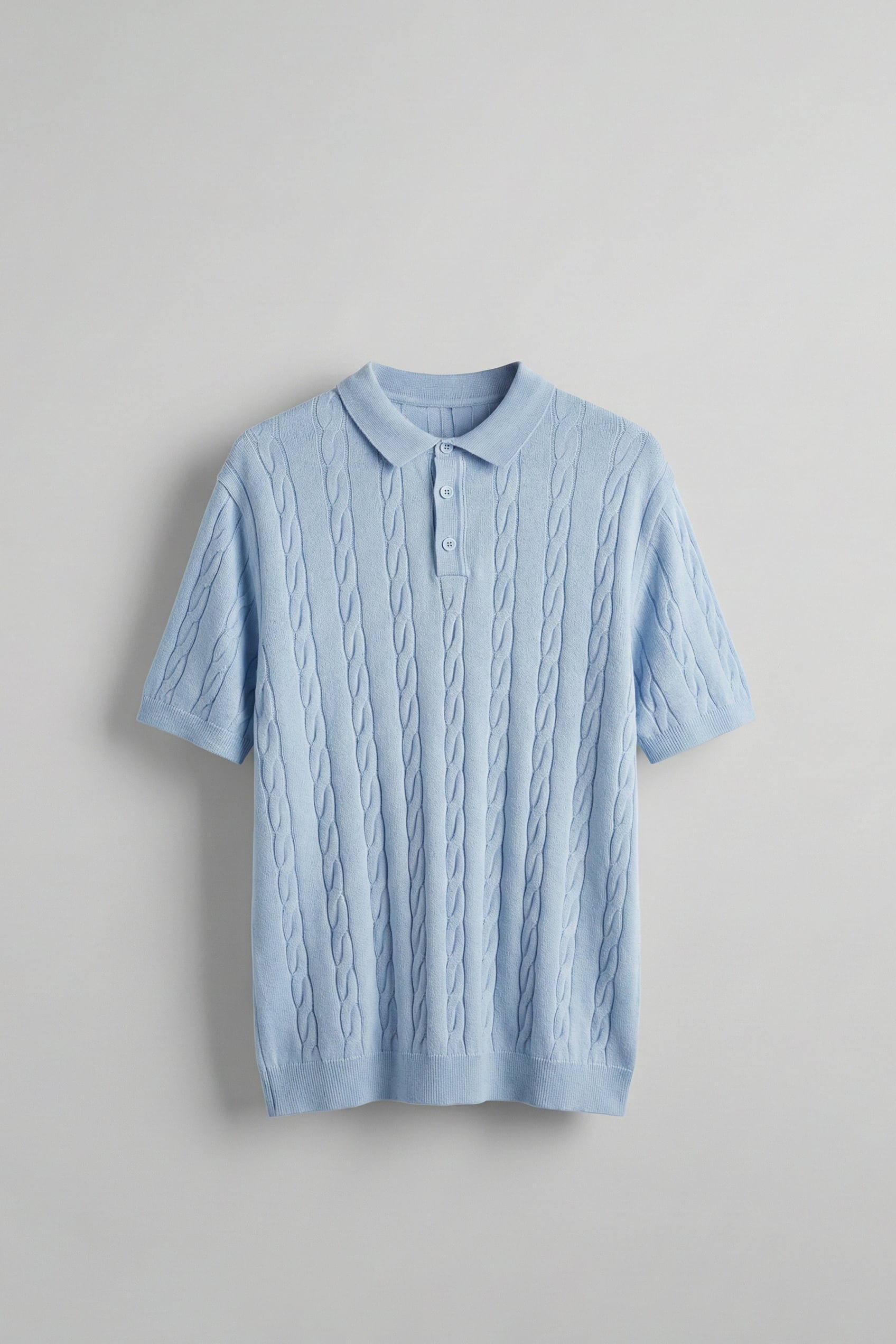 Erkek Regular Fit Saç Örgü Pamuklu Triko Polo Yaka T-Shirt Mavi