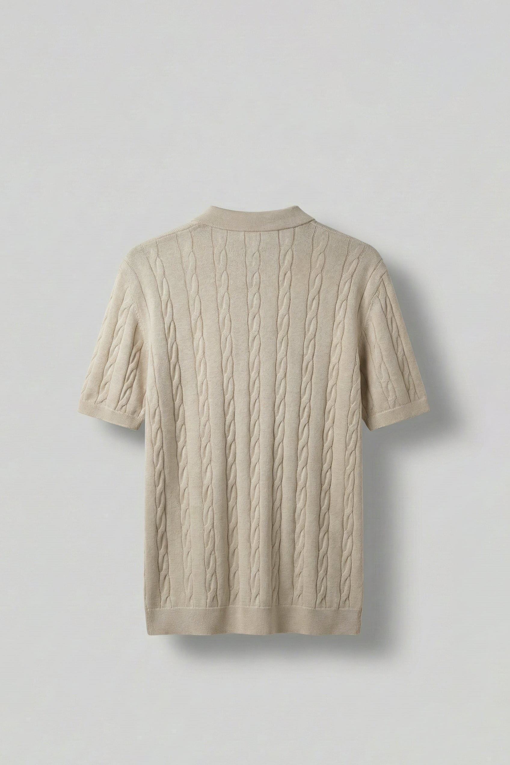 Erkek Regular Fit Saç Örgü Pamuklu Triko Polo Yaka T-Shirt Bej