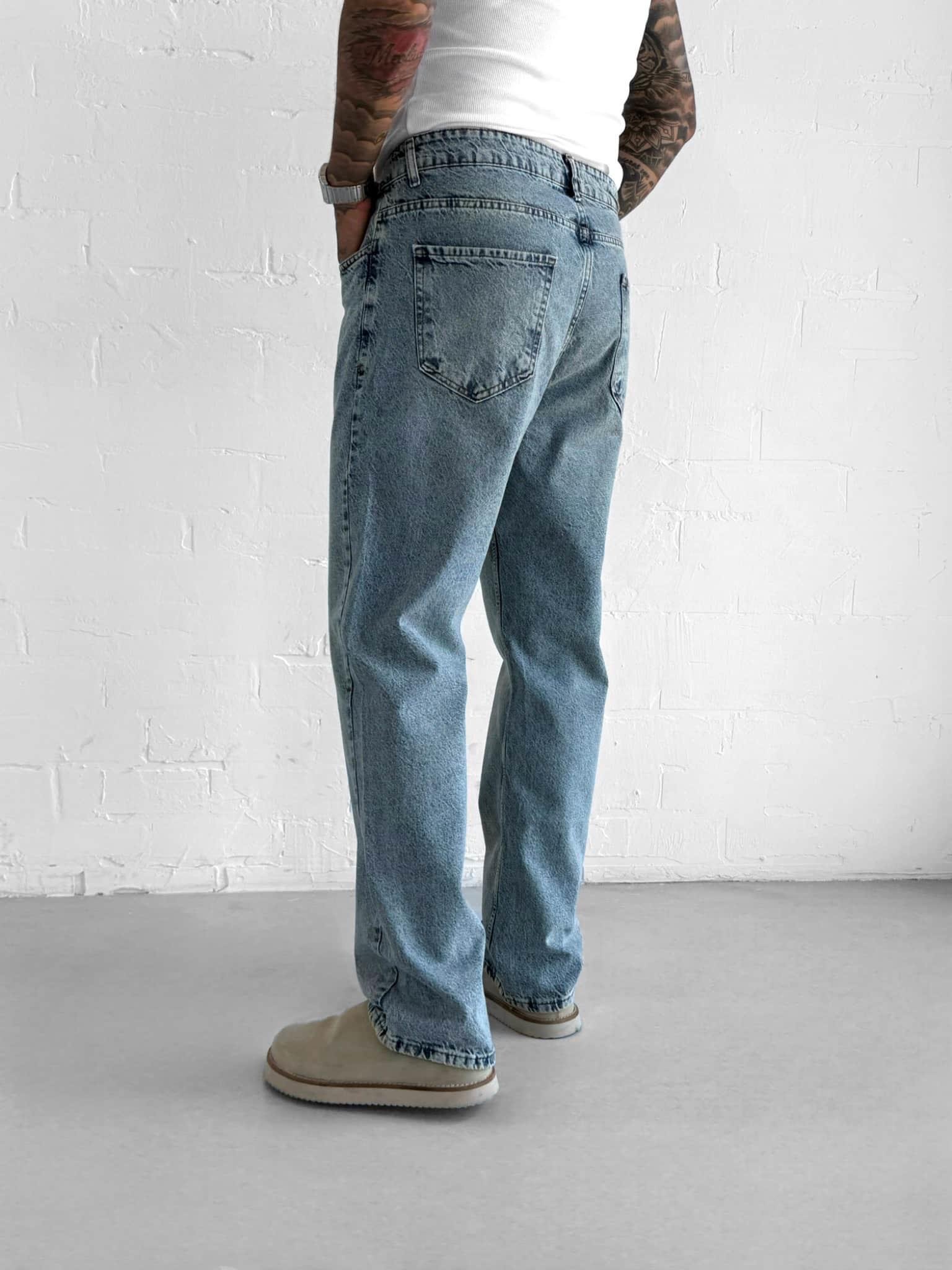 Erkek Regular Fit Yıkamalı Jean Mavi