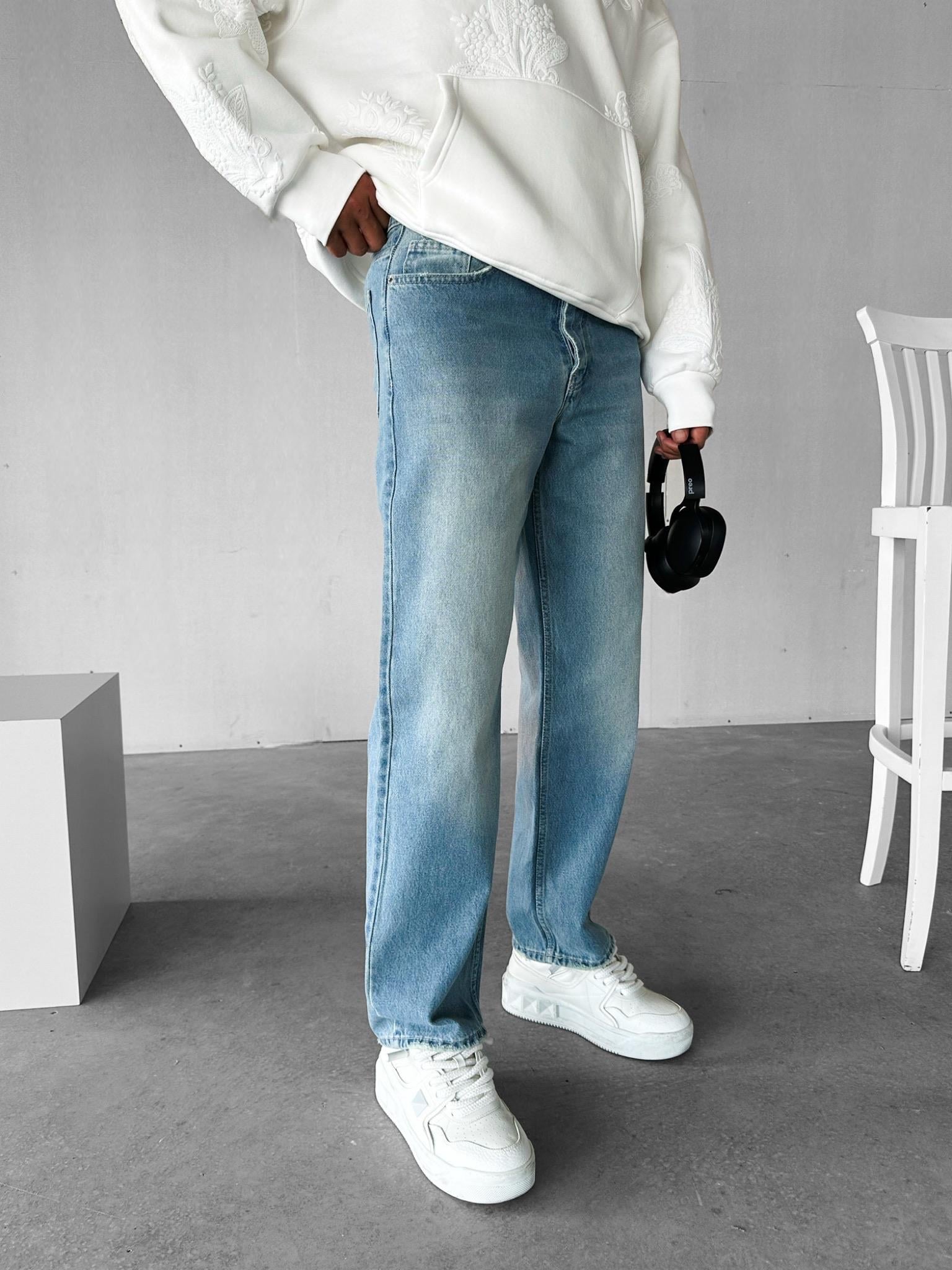 Erkek Regular Fit Yıkamalı Jean Pantolon Mavi