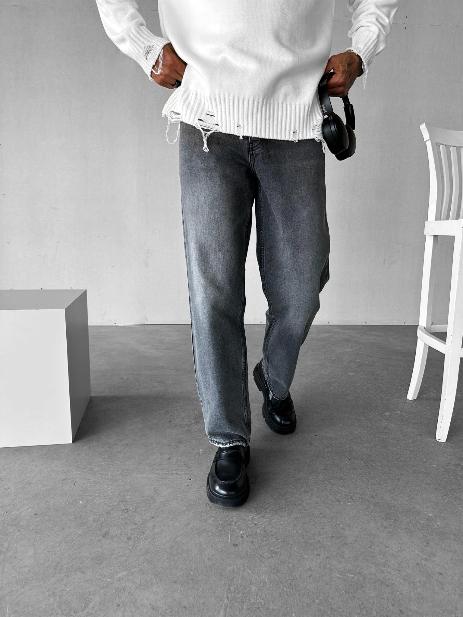 Erkek Regular Fit Yıkamalı Jean Pantolon Gri