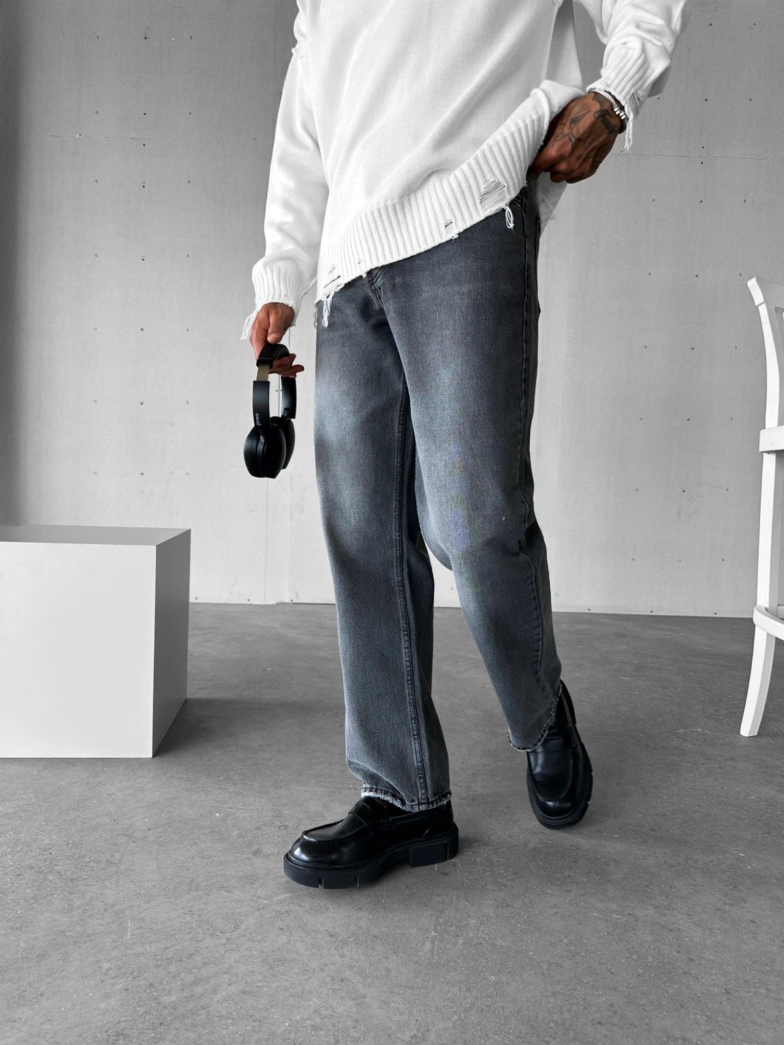 Erkek Regular Fit Yıkamalı Jean Pantolon Gri