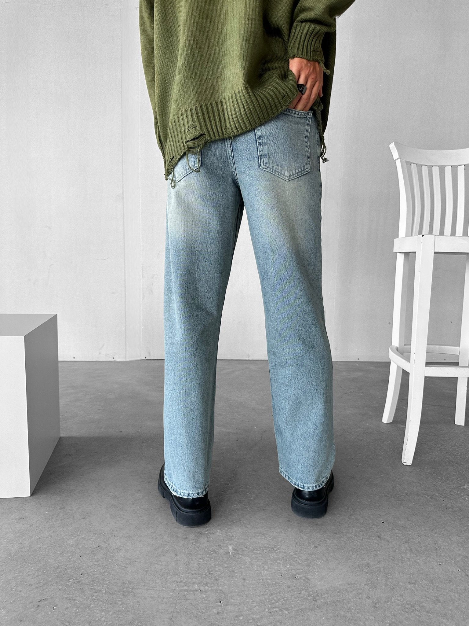 Erkek Regular Fit Yıkamalı Jean Pantolon Koyu Mavi