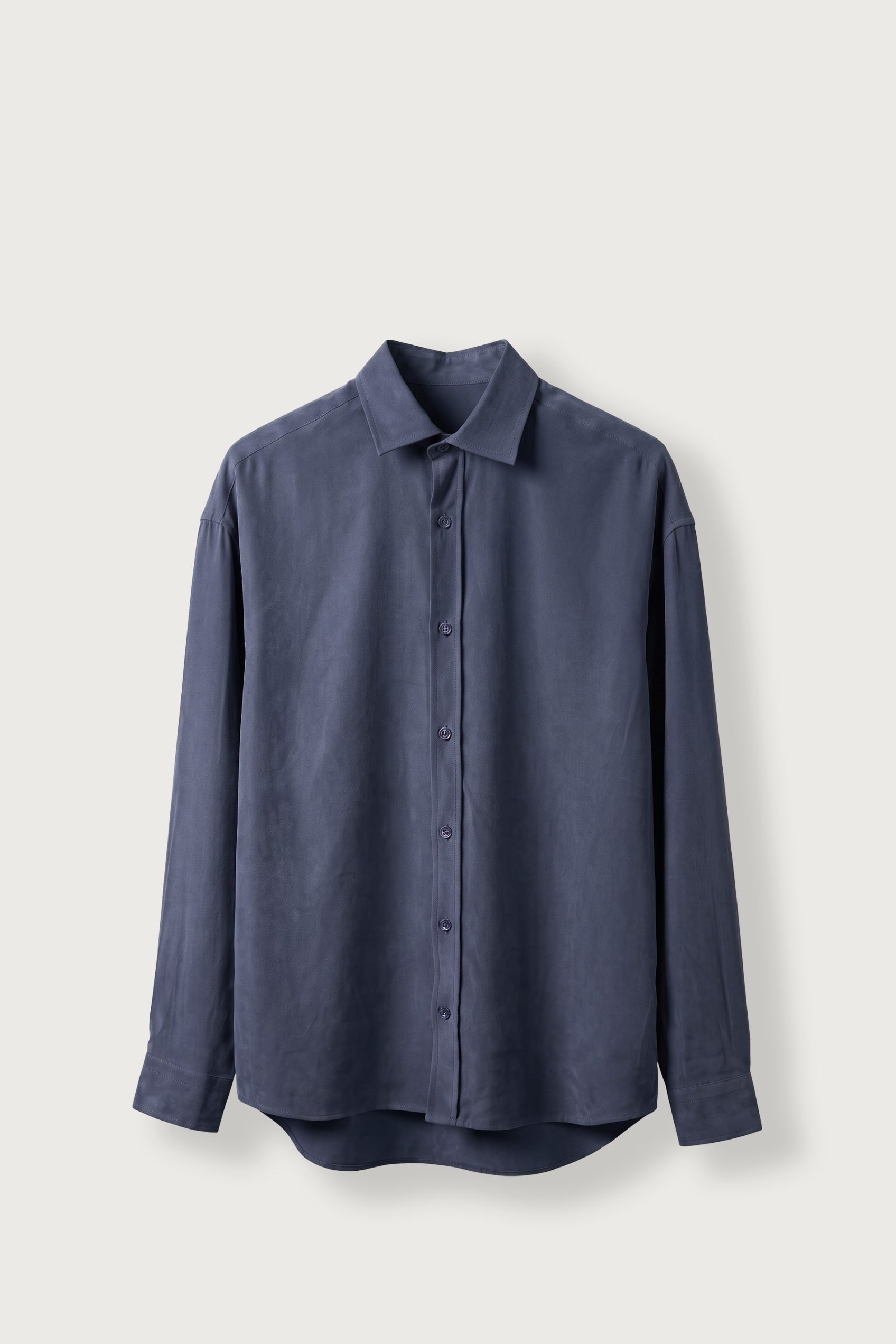 Erkek Relax Fit Basic Uzun Kollu Tencel Gömlek Lacivert