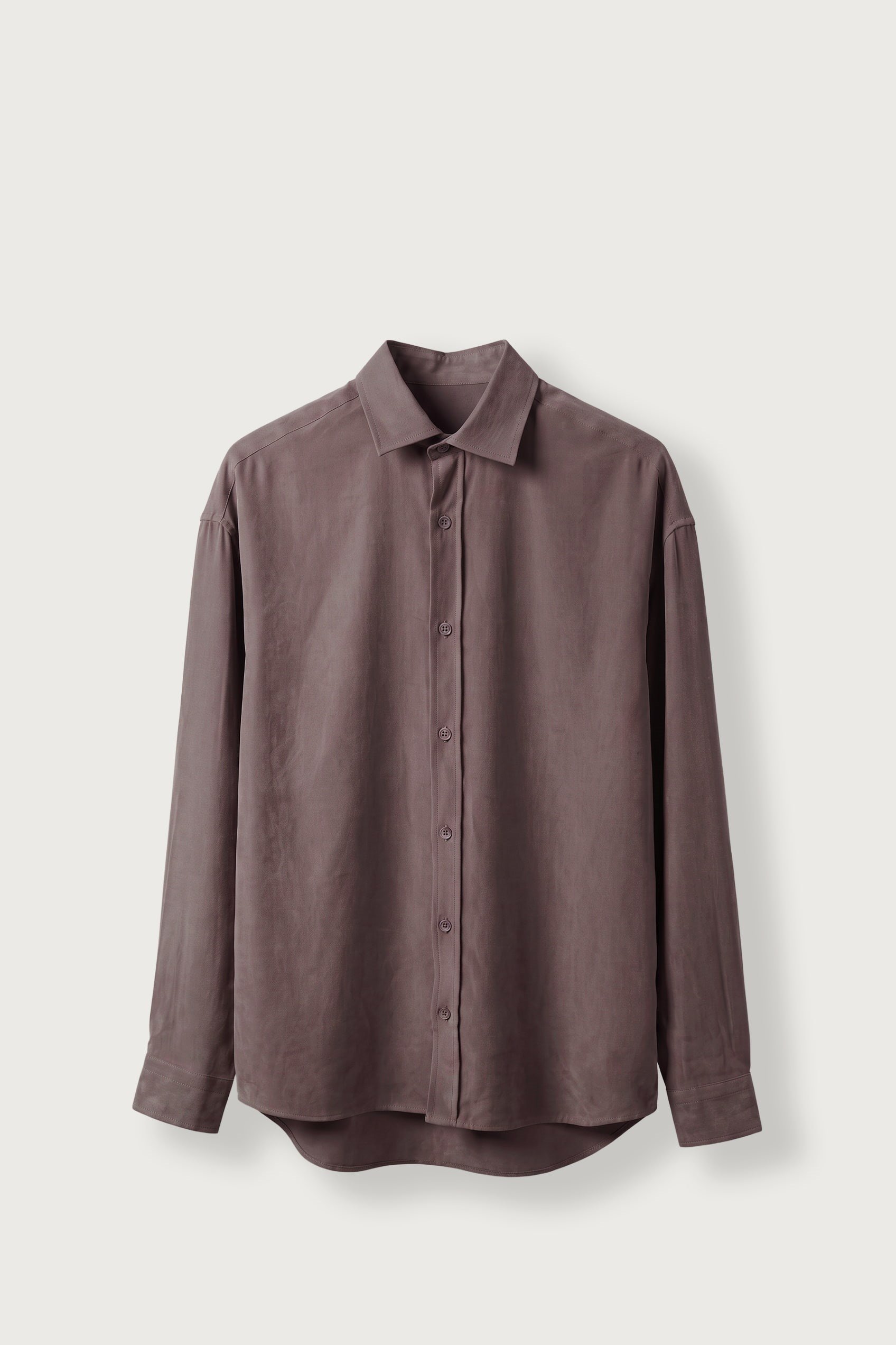 Erkek Relax Fit Basic Uzun Kollu Tencel Gömlek Kahverengi