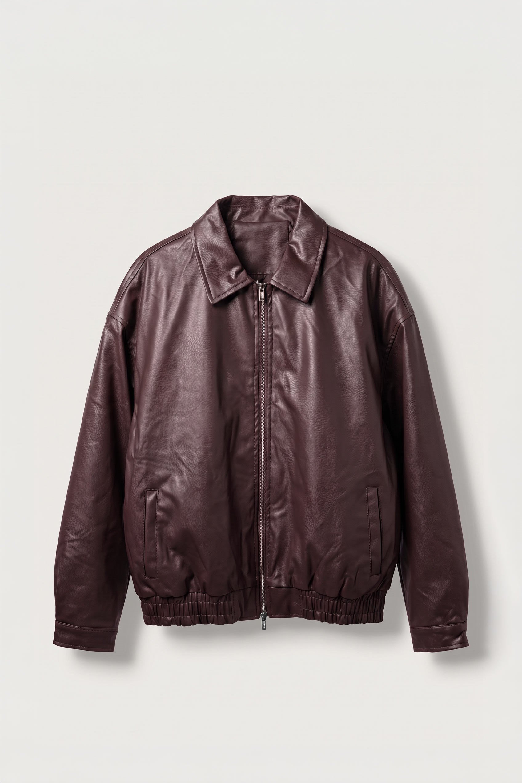 Erkek Relax Fit Bomber Deri Ceket Bordo