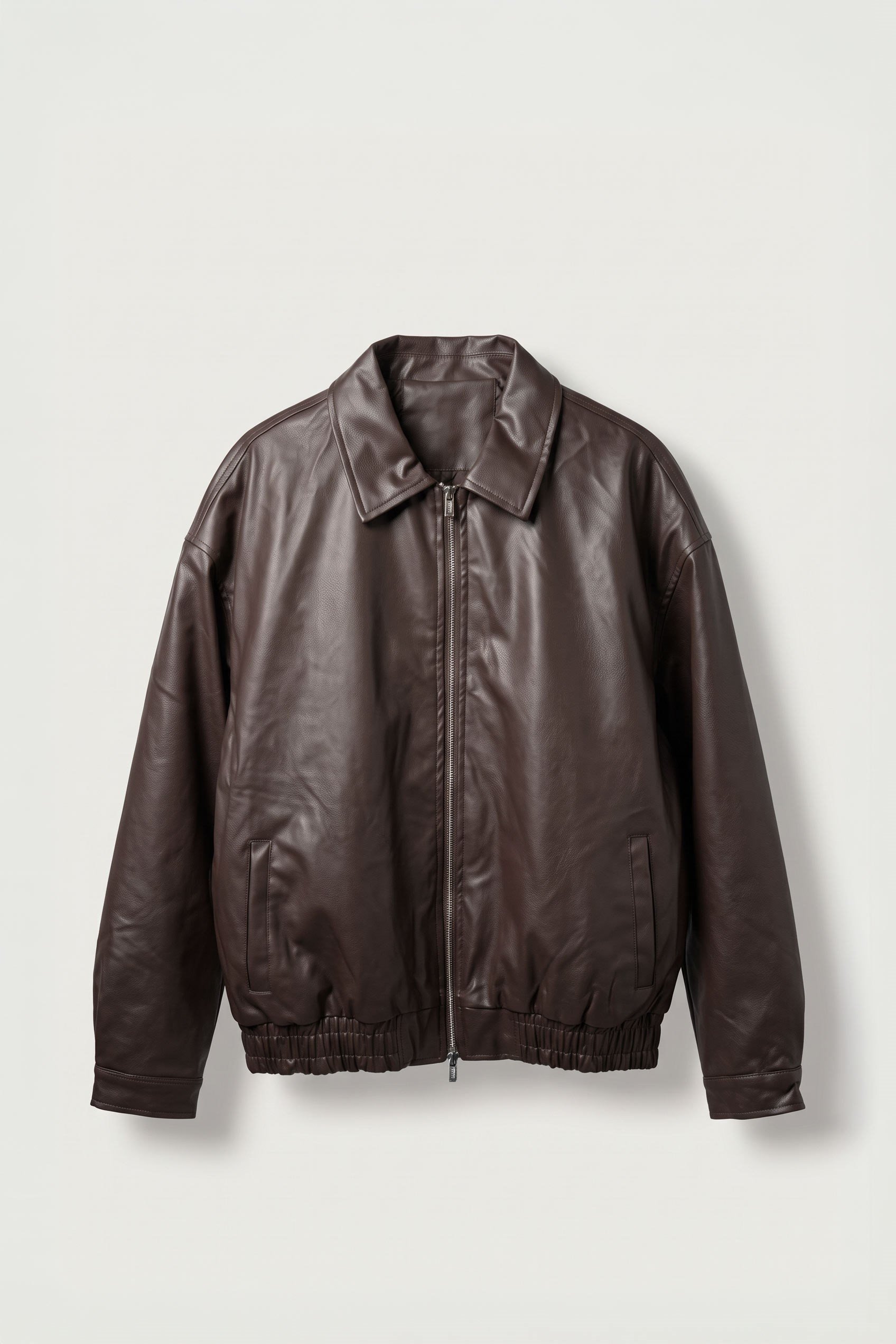 Erkek Relax Fit Bomber Deri Ceket Kahverengi