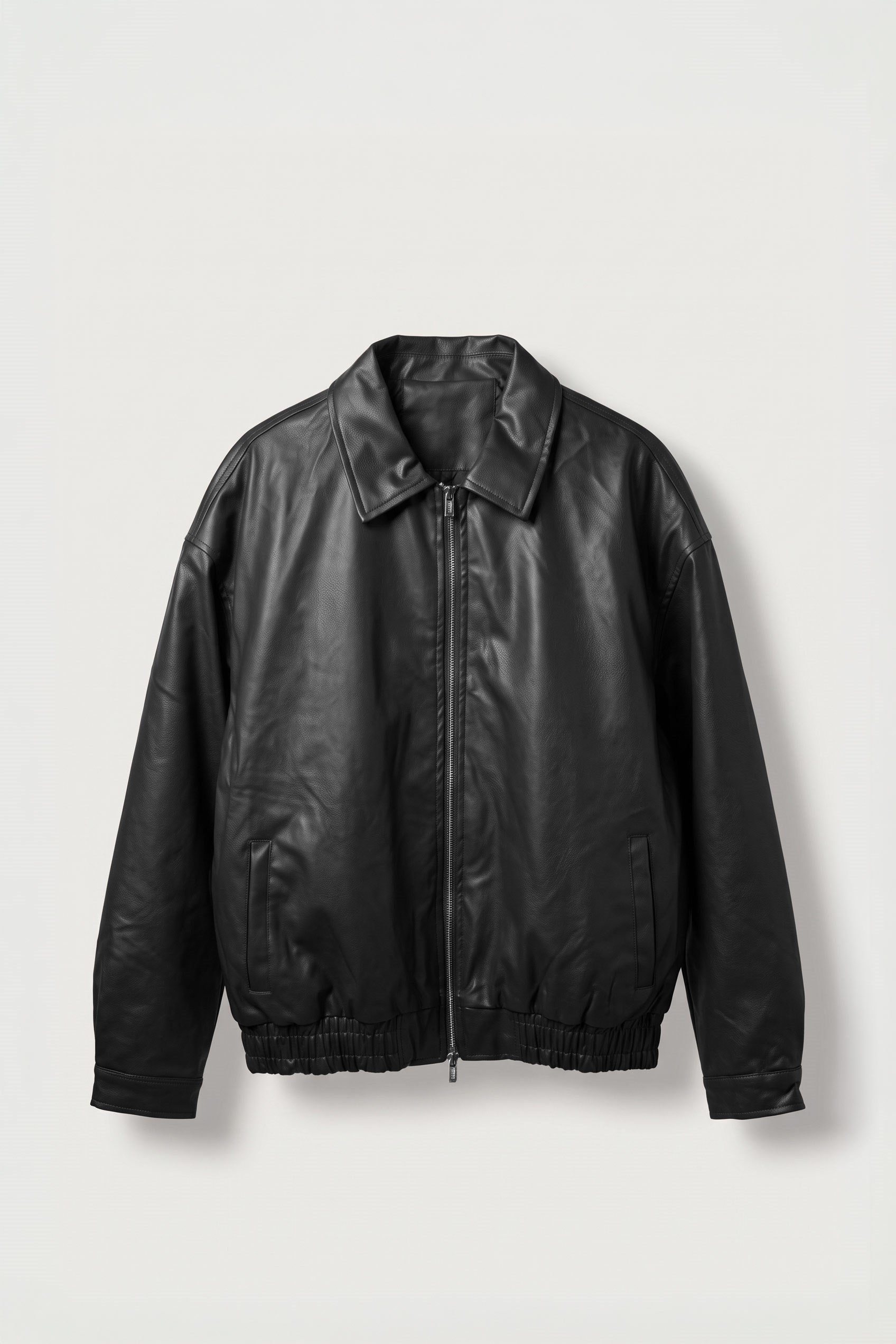 Erkek Relax Fit Bomber Deri Ceket Siyah