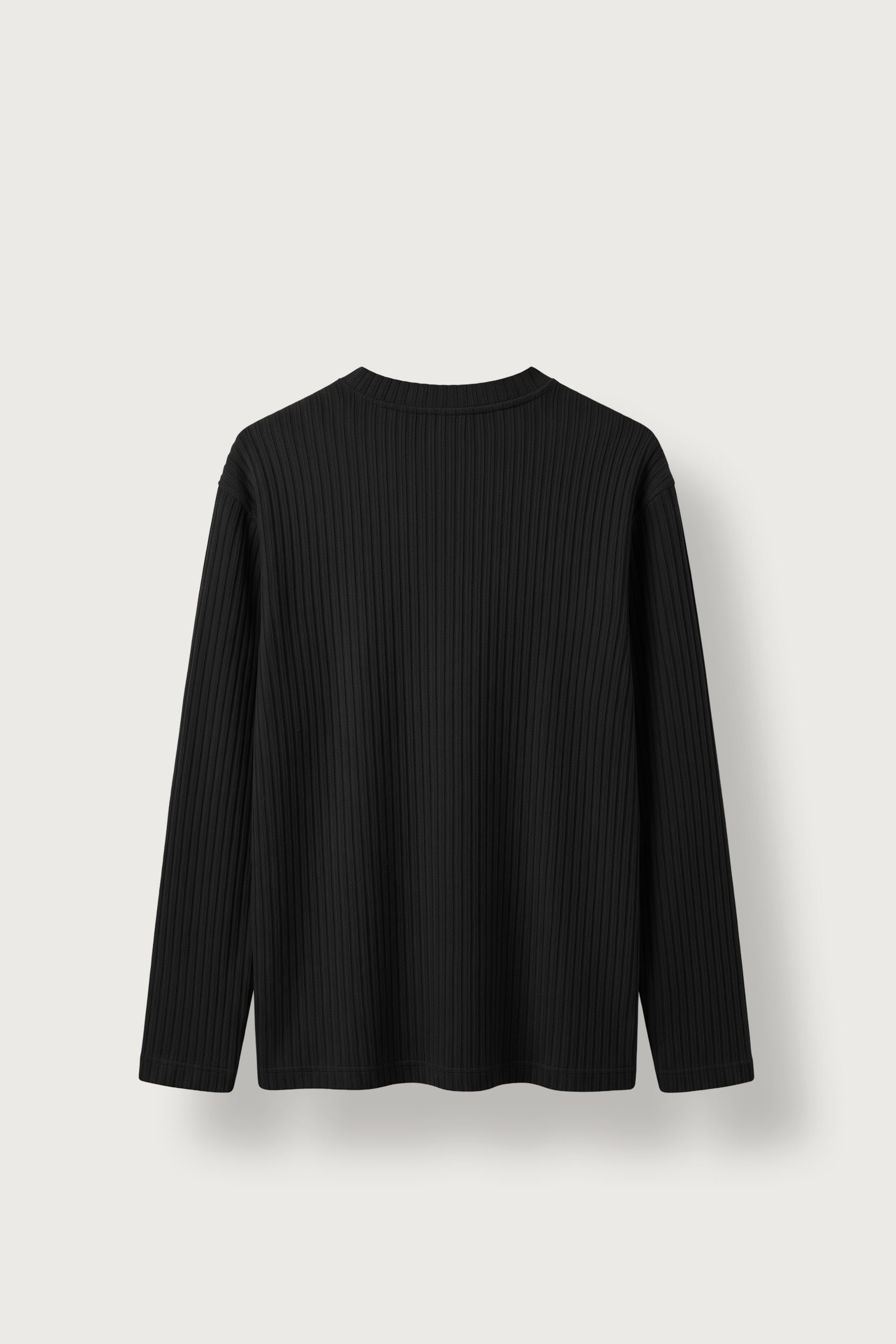 Erkek Relax Fit Henley Yaka Fitilli Triko Kazak Siyah