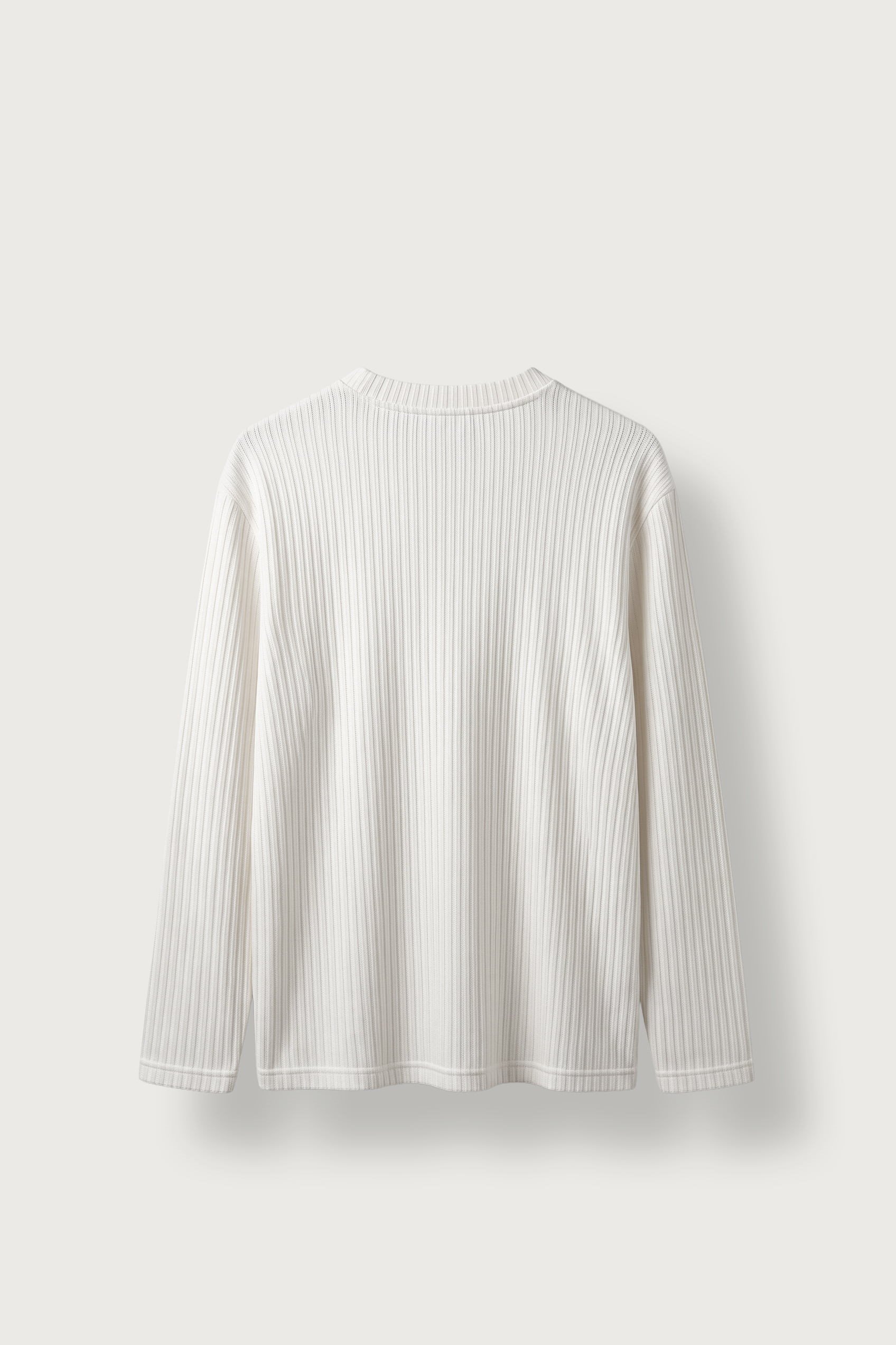 Erkek Relax Fit Henley Yaka Fitilli Triko Kazak Ekru