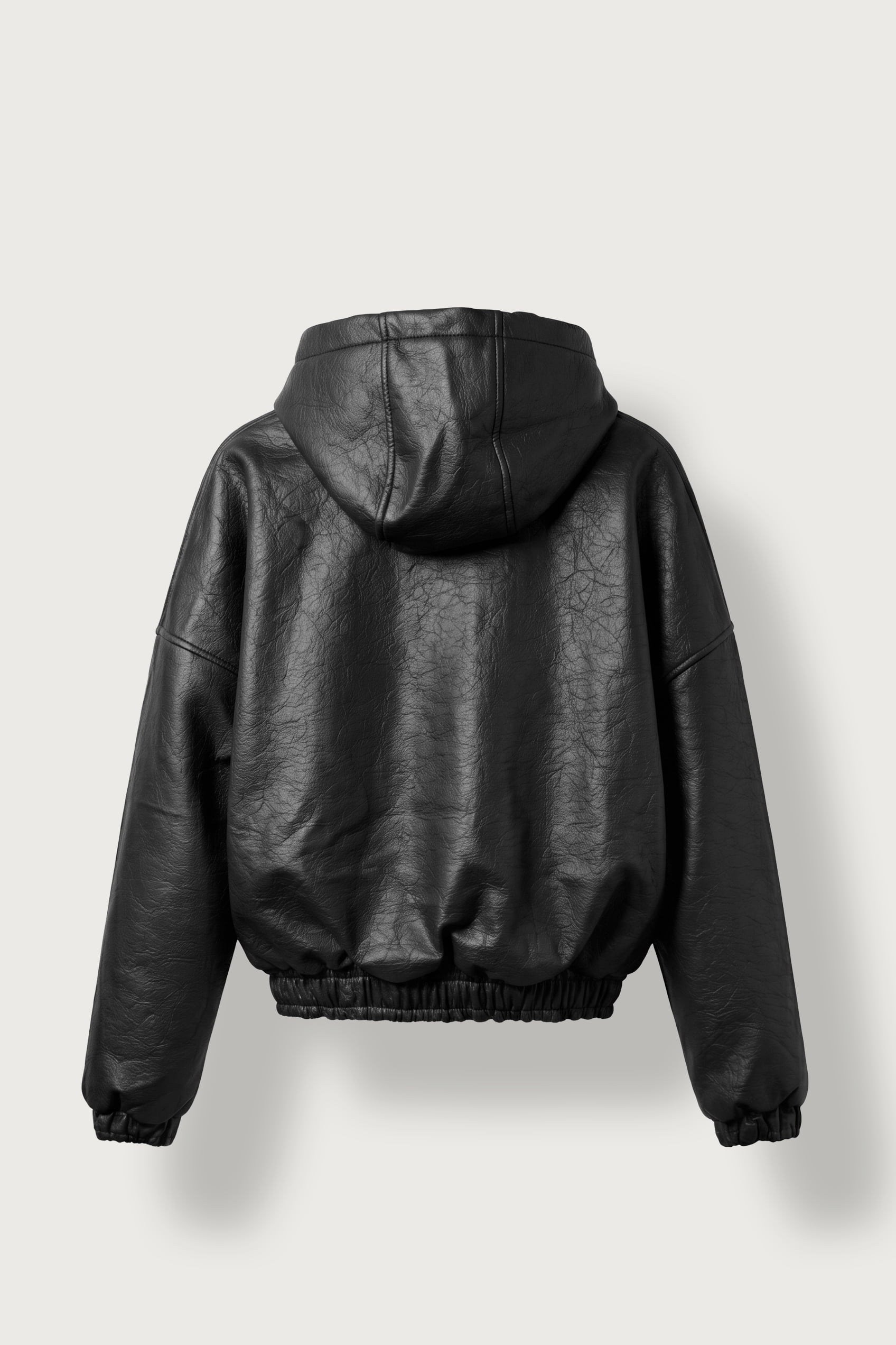 Erkek Relax Fit Kapüşonlu Kırışık Dokulu Bomber Mont Siyah