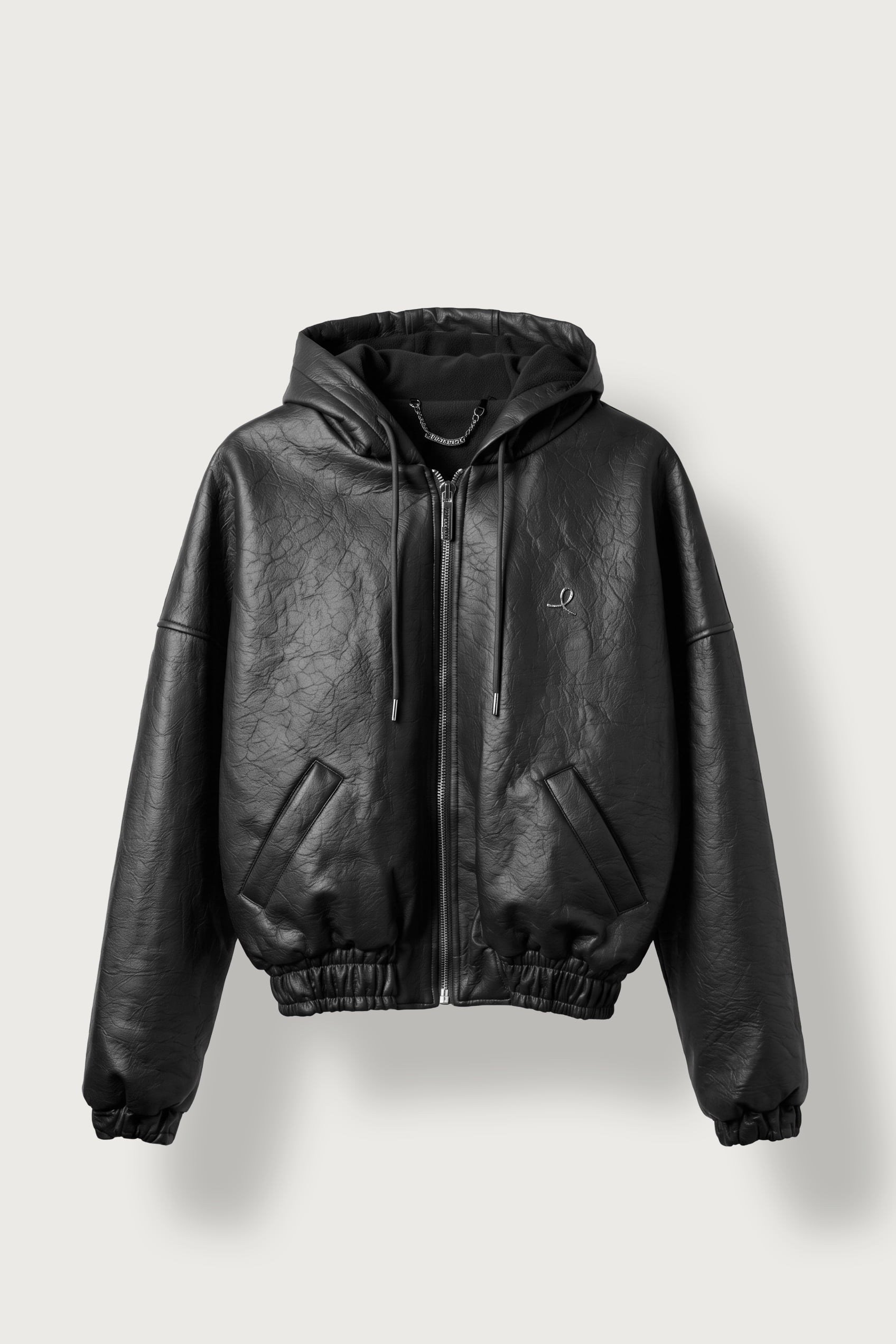 Erkek Relax Fit Kapüşonlu Kırışık Dokulu Bomber Mont Siyah
