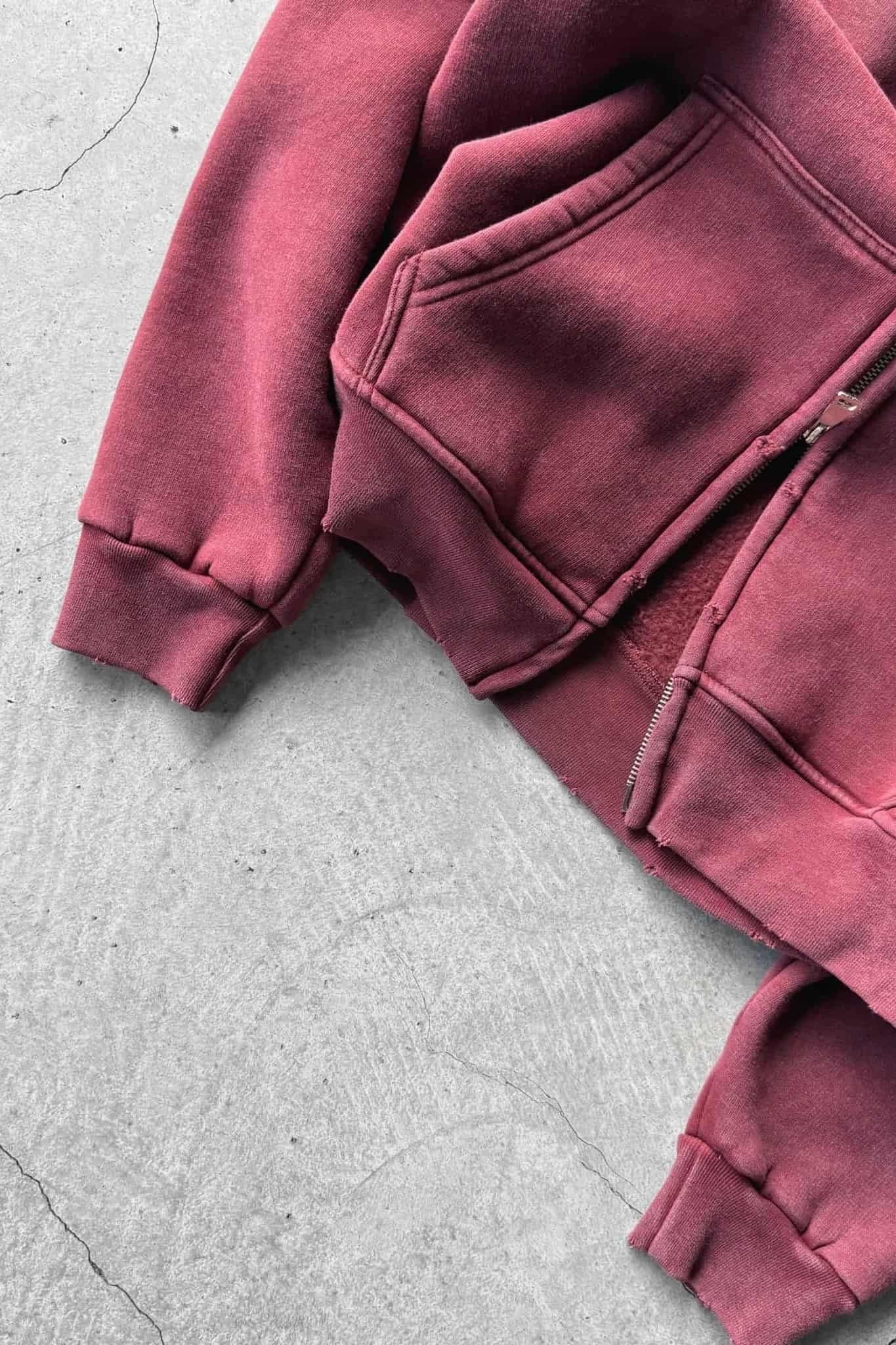 Erkek Relax Fit Yıkamalı Kapüşonlu Sweatshirt Bordo