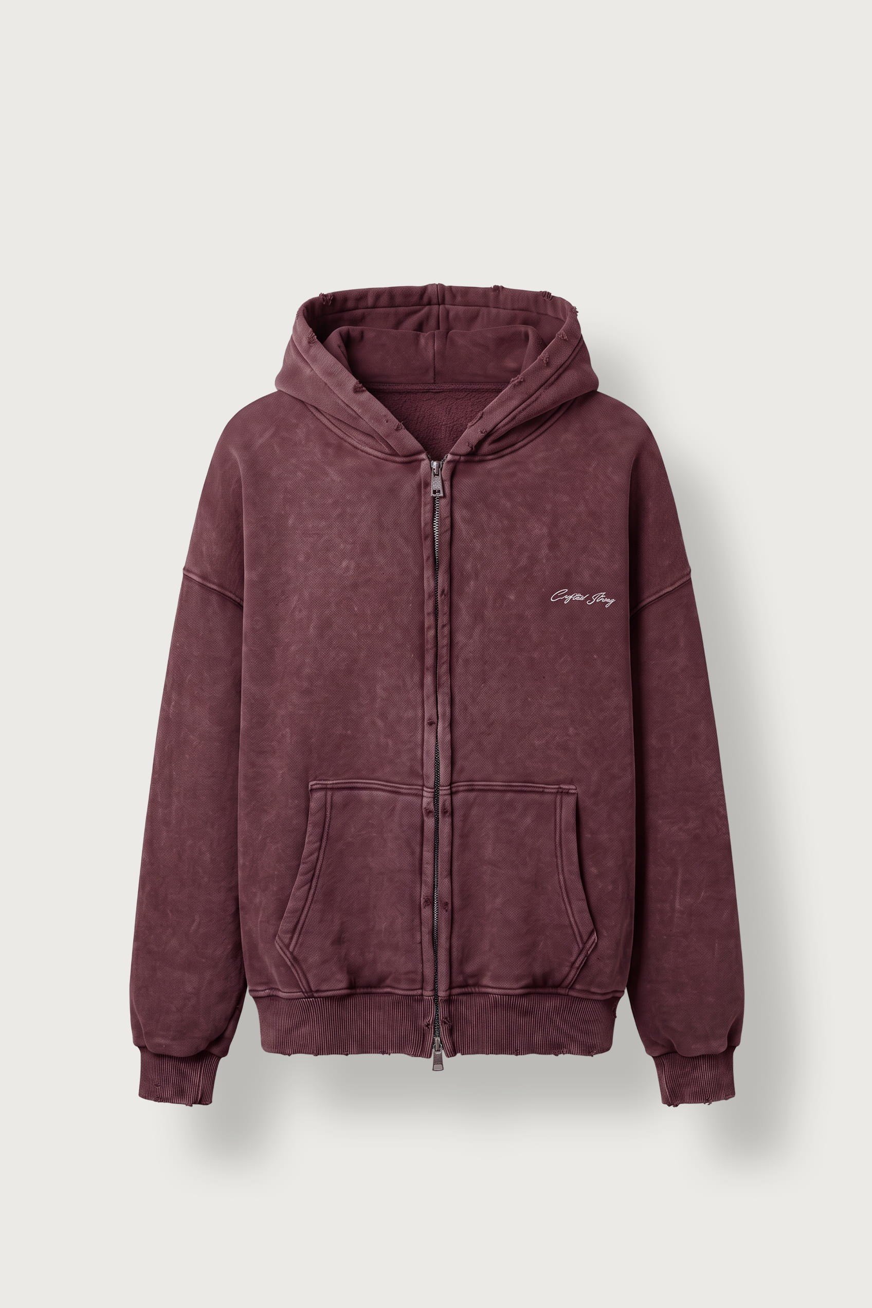 Erkek Relax Fit Yıkamalı Kapüşonlu Sweatshirt Bordo