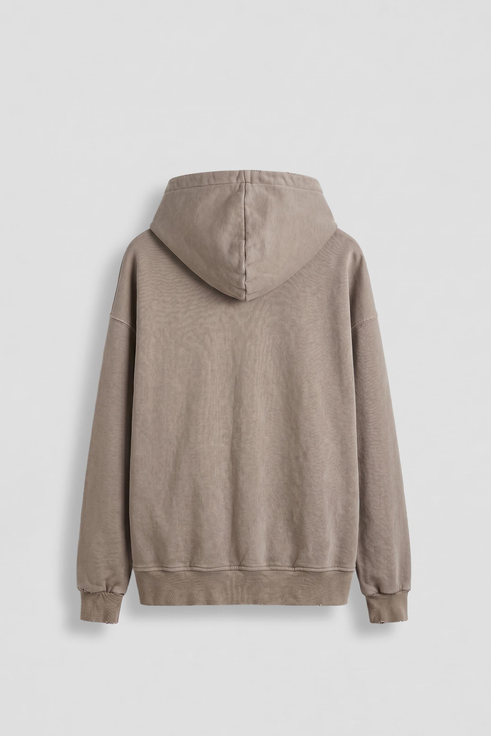 Erkek Relax Fit Yıkamalı Kapüşonlu Sweatshirt Koyu Bej