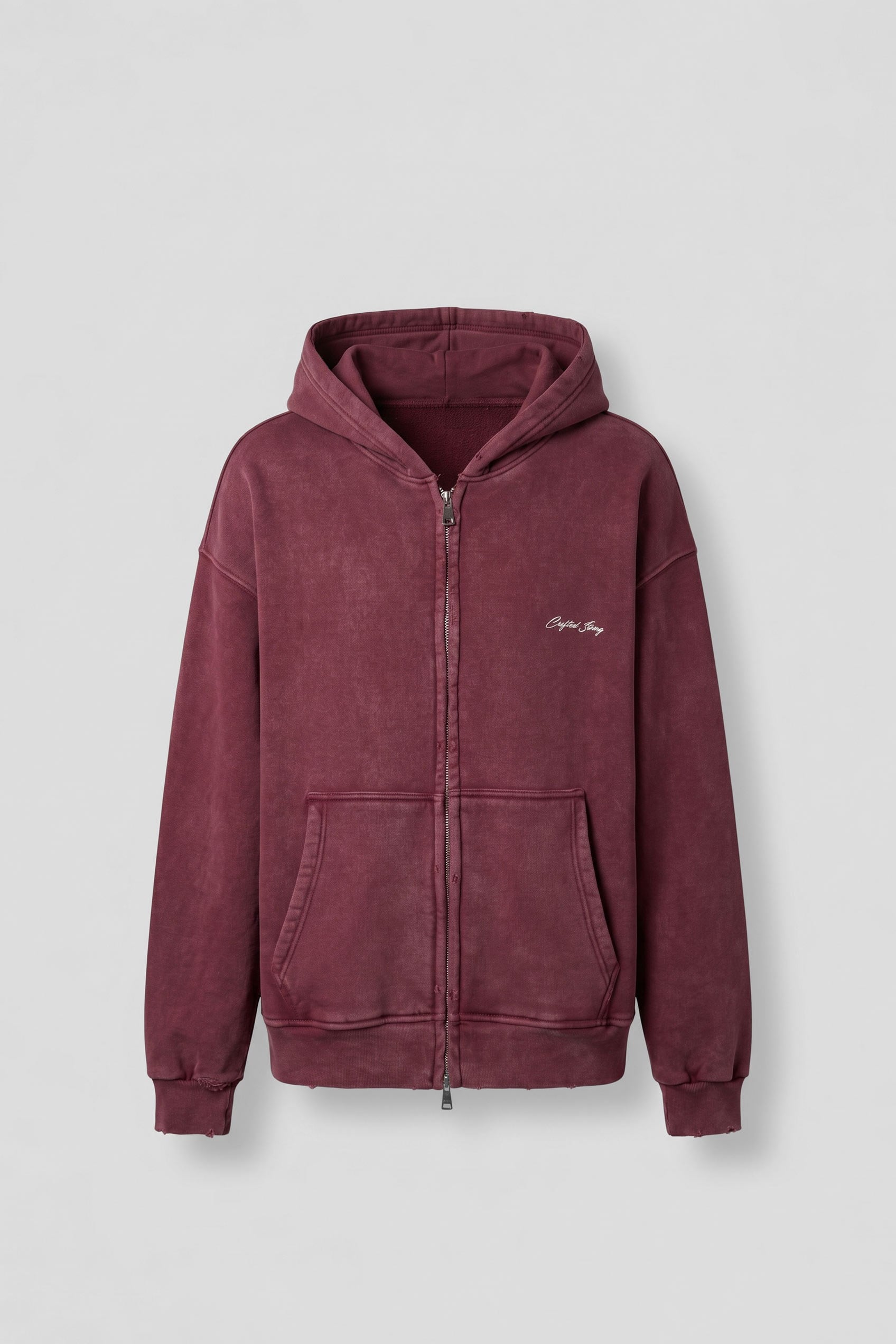 Erkek Relax Fit Yıkamalı Kapüşonlu Sweatshirt Bordo