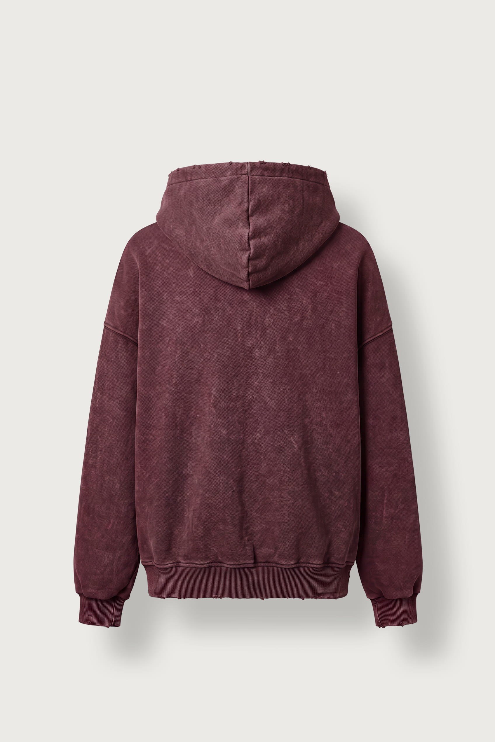 Erkek Relax Fit Yıkamalı Kapüşonlu Sweatshirt Bordo