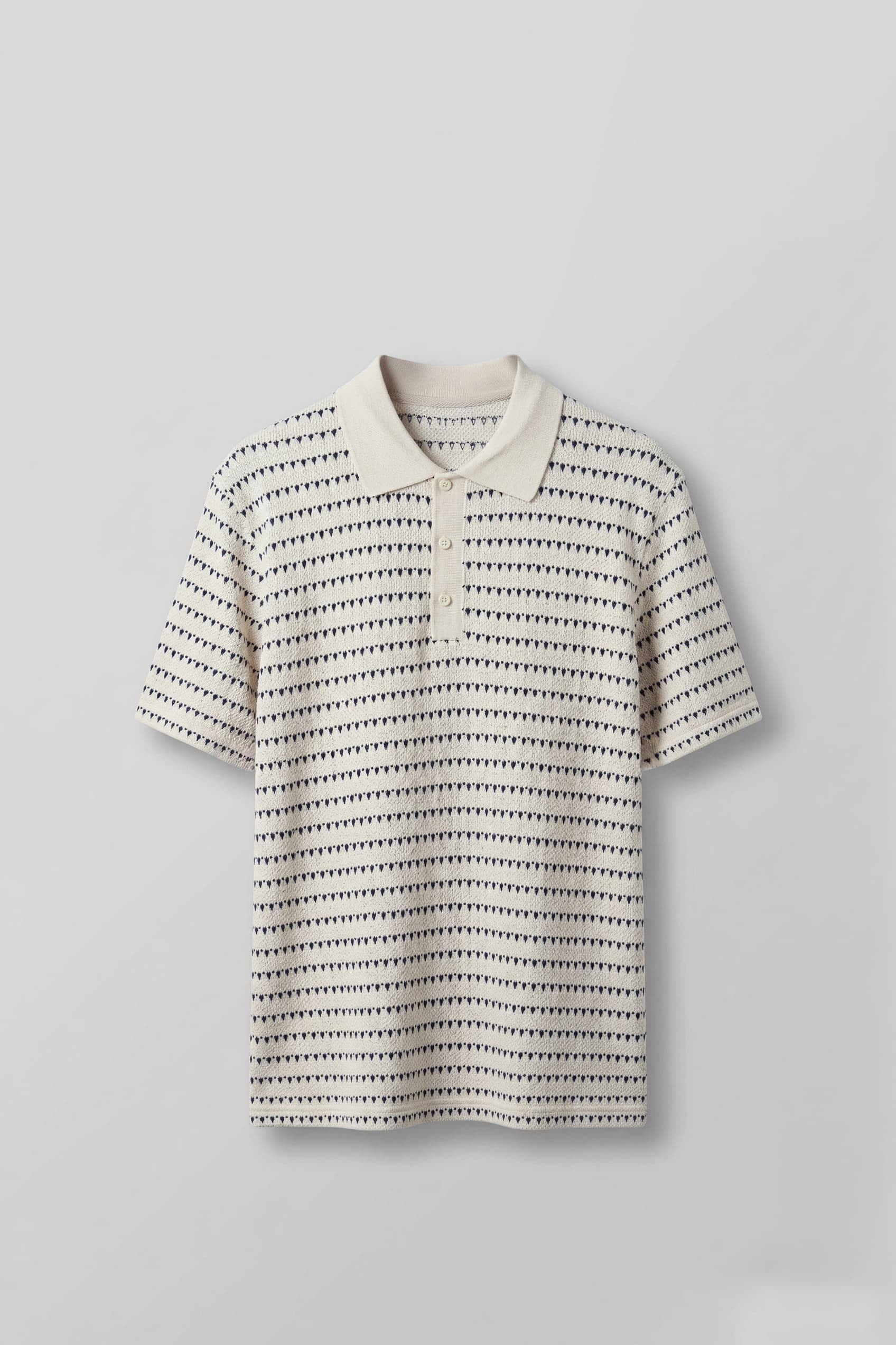 Erkek Relaxed Fit Ajurlu Örme Polo Yaka T-Shirt Ekru