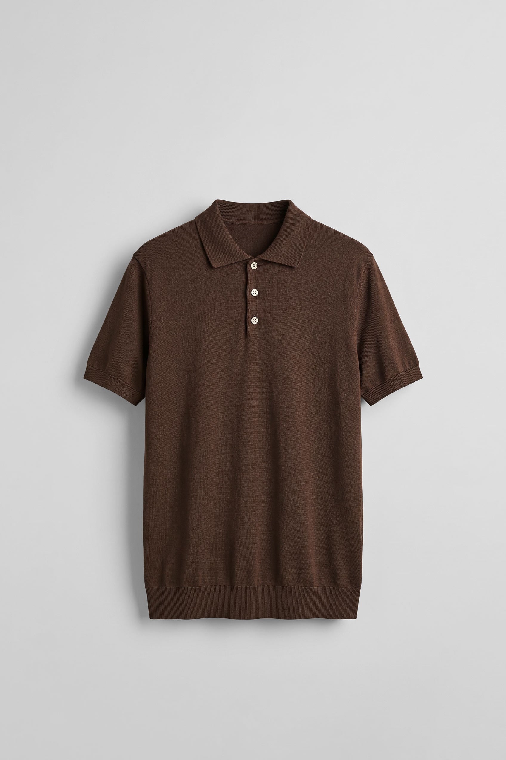 Erkek Relaxed Fit Dökümlü Polo Yaka Triko T-Shirt Kahverengi