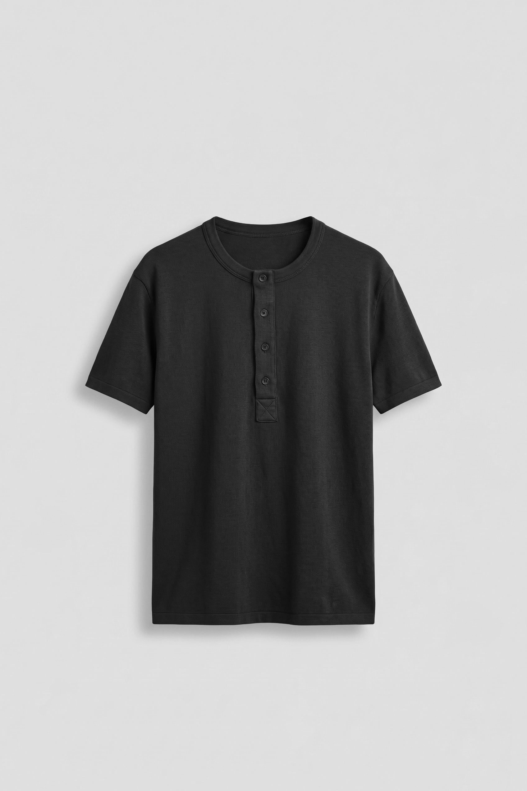 Erkek Relaxed Fit Düğmeli Henley Yaka Basic T-Shirt Siyah