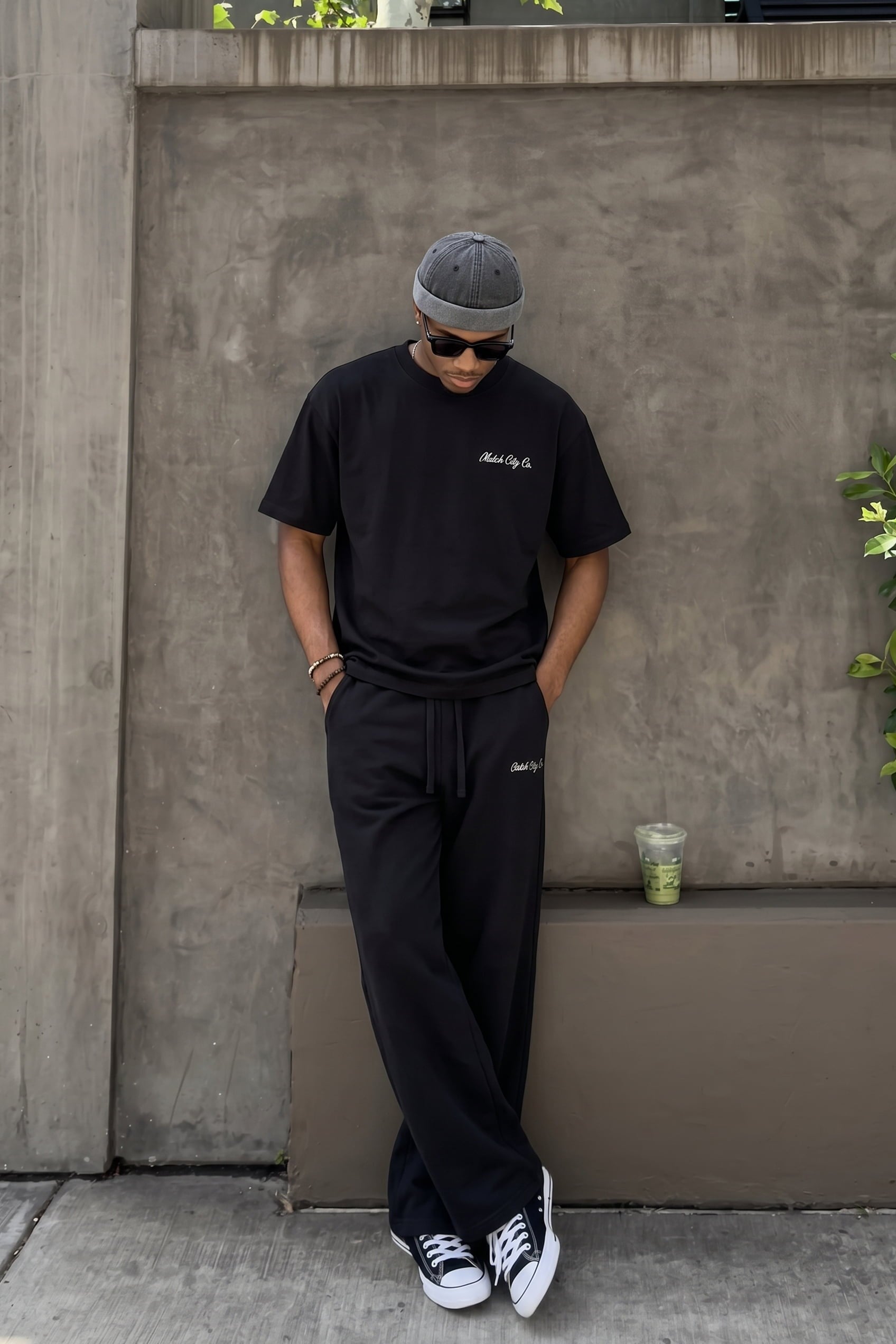 Erkek Relaxed Fit Fitilli Örme Düğmeli Yaka T-Shirt Siyah