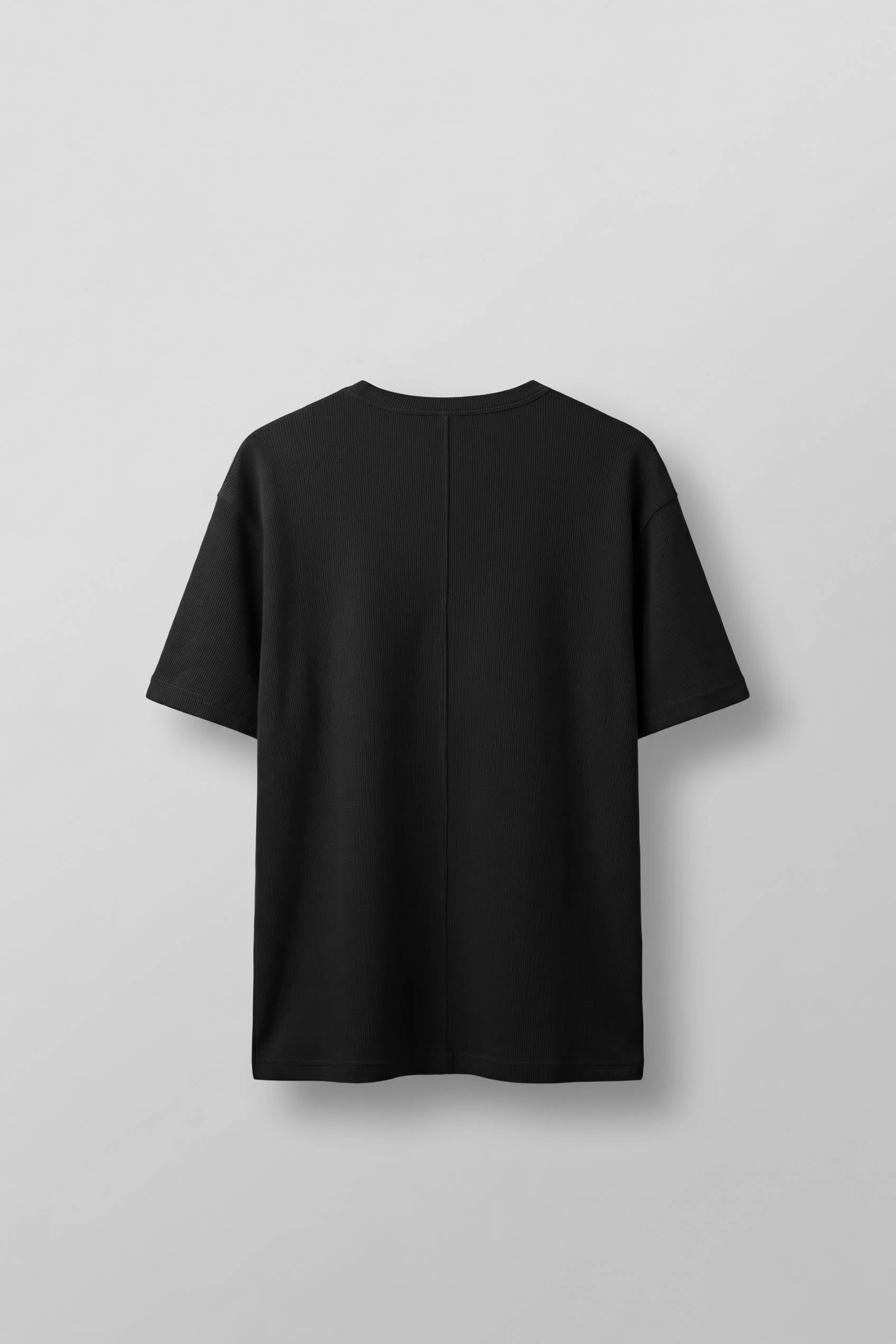 Erkek Relaxed Fit Fitilli Örme Düğmeli Yaka T-Shirt Siyah