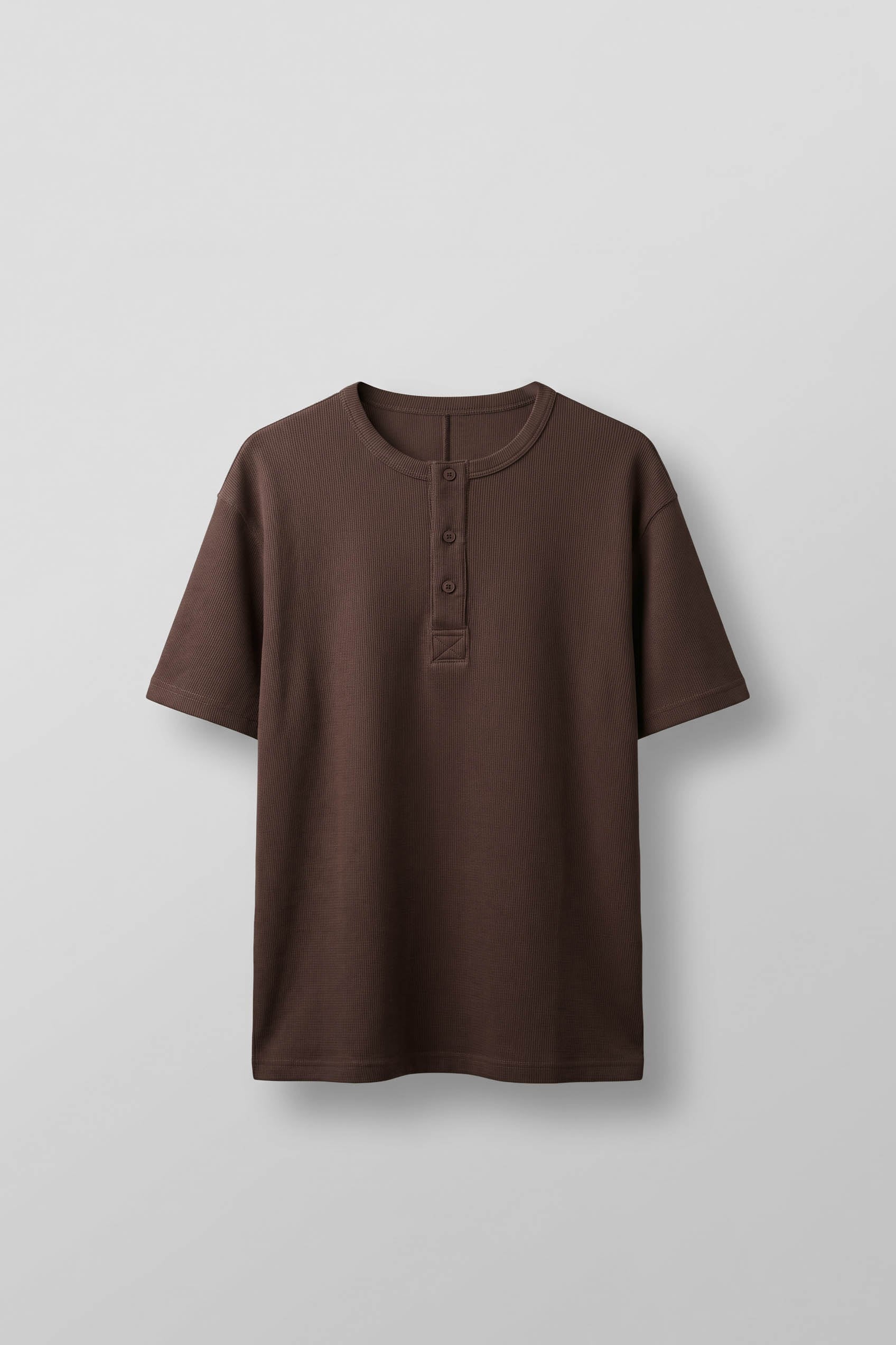 Erkek Relaxed Fit Fitilli Örme Düğmeli Yaka T-Shirt Kahverengi