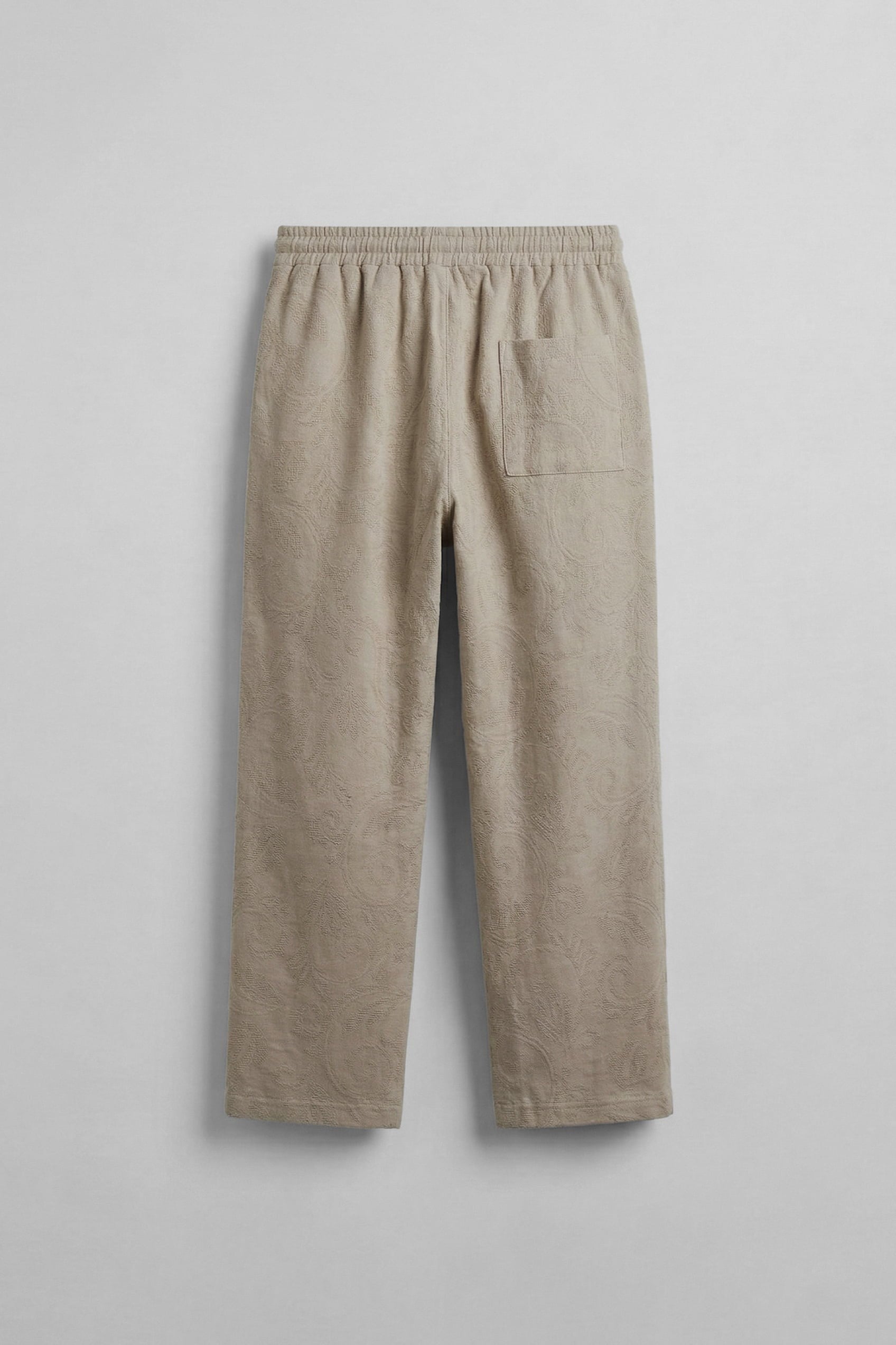 Erkek Relaxed Fit Jakar Desenli Bağcıklı Pantolon Krem
