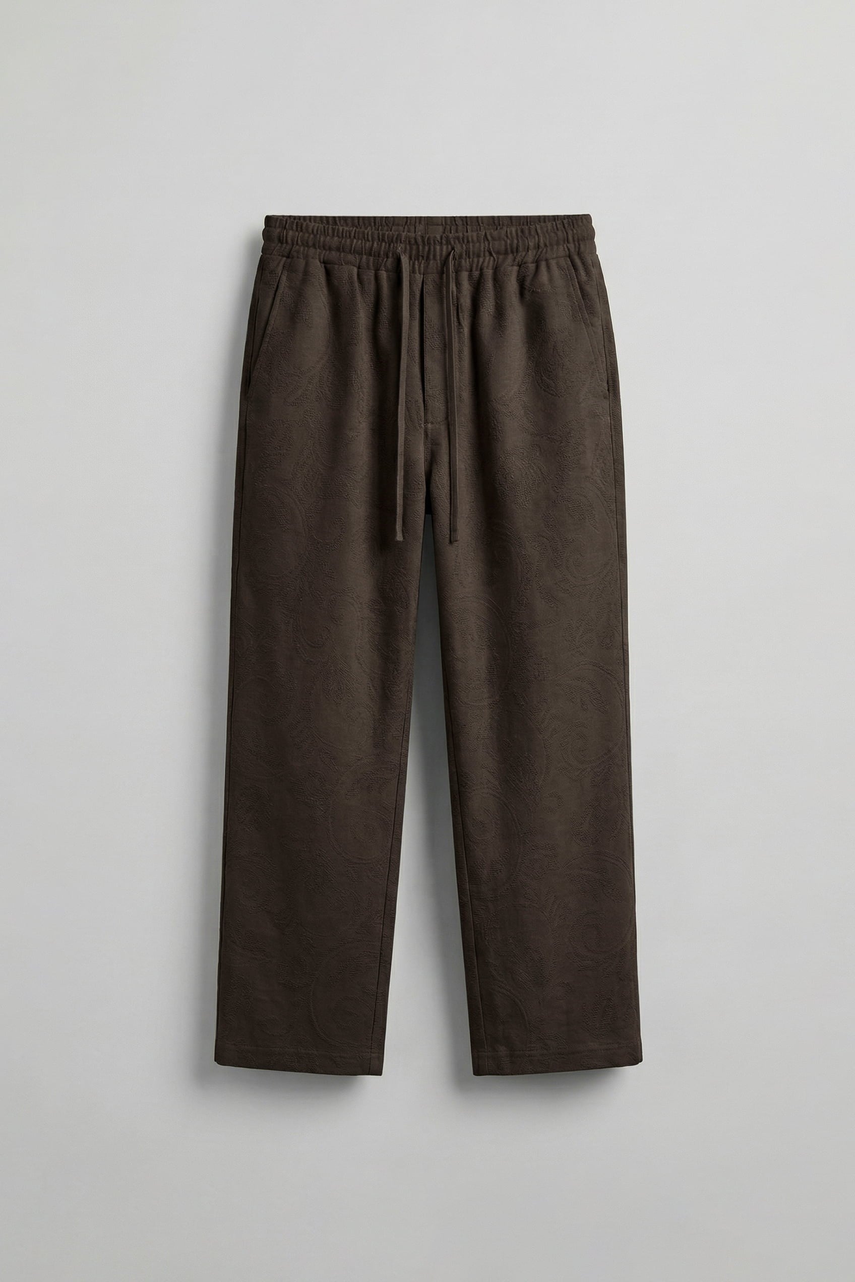 Erkek Relaxed Fit Jakar Desenli Bağcıklı Pantolon Kahverengi
