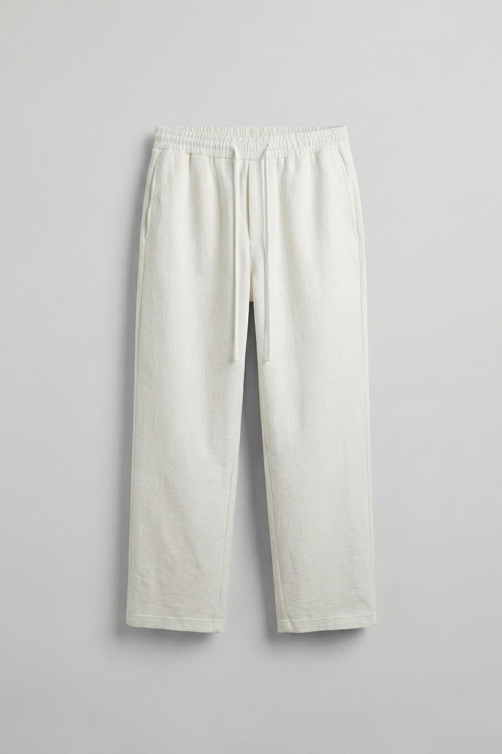 Erkek Relaxed Fit Jakar Desenli Bağcıklı Pantolon Ekru