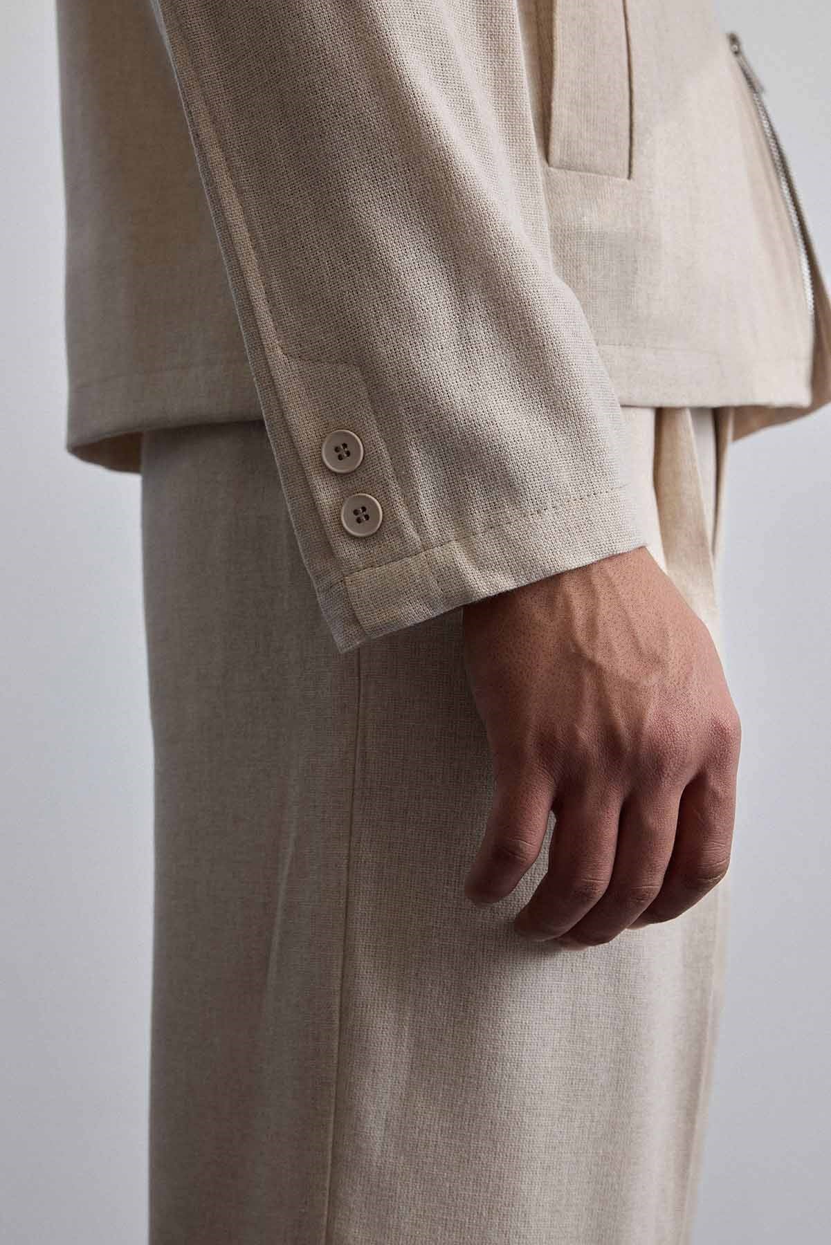 Erkek Relaxed Fit Keten Görünümlü Mevsimlik Ceket Bej