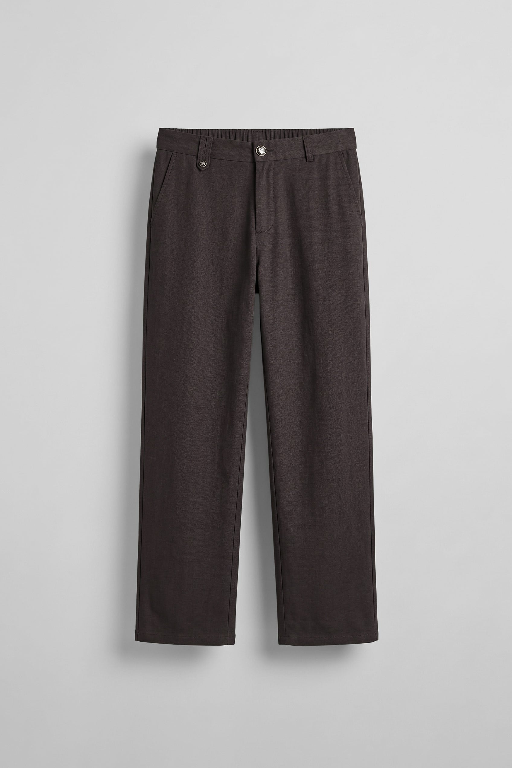Erkek Relaxed Fit Keten Görünümlü Pantolon Koyu Kahve
