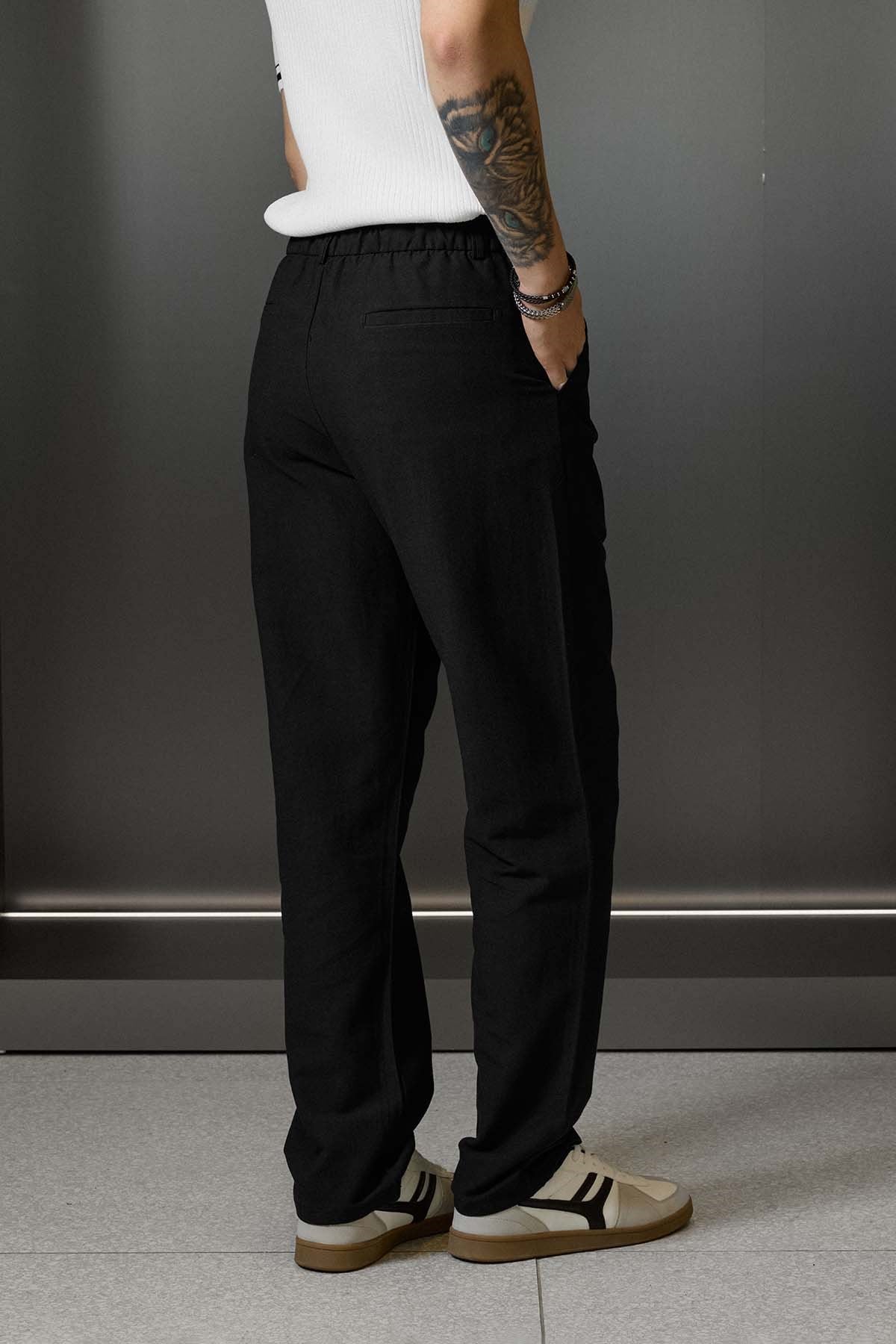Erkek Relaxed Fit Keten Görünümlü Pantolon Siyah