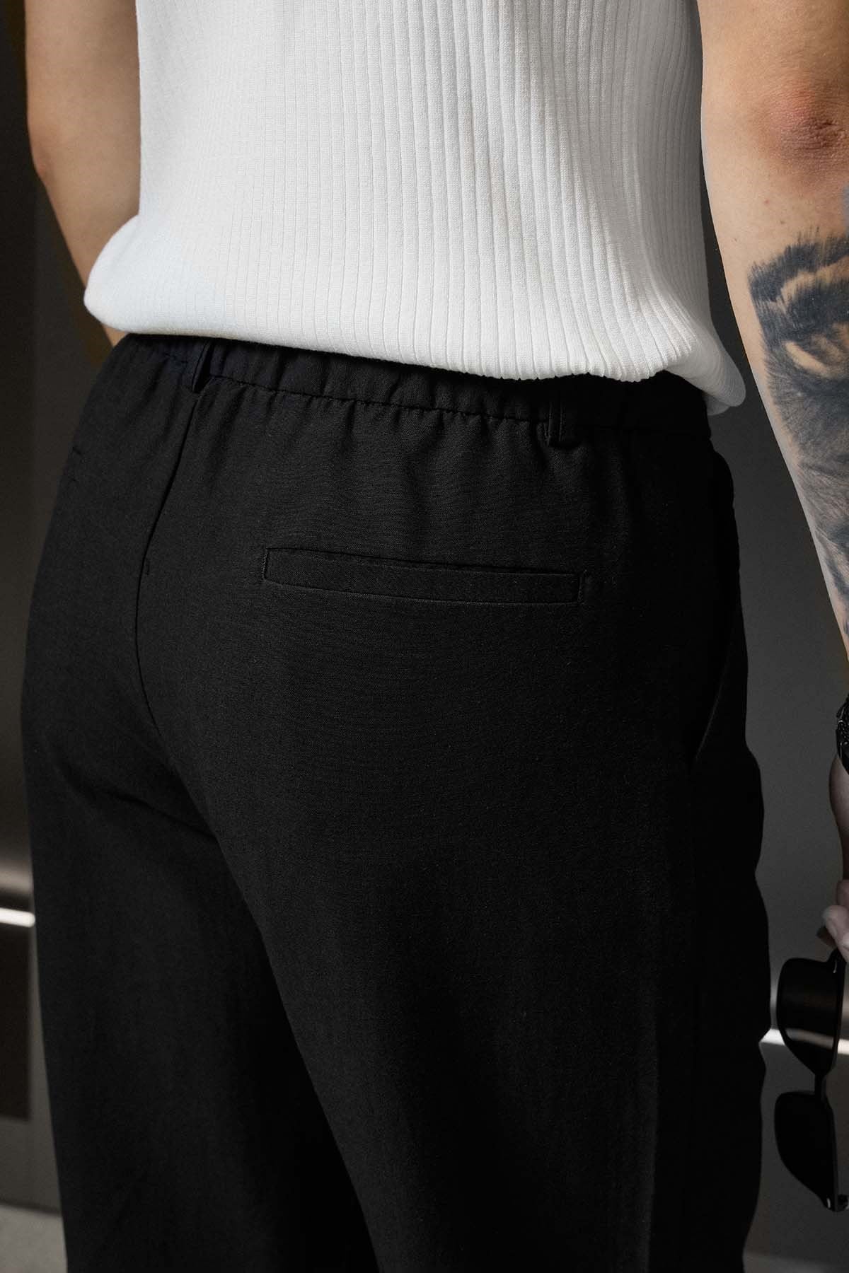 Erkek Relaxed Fit Keten Görünümlü Pantolon Siyah