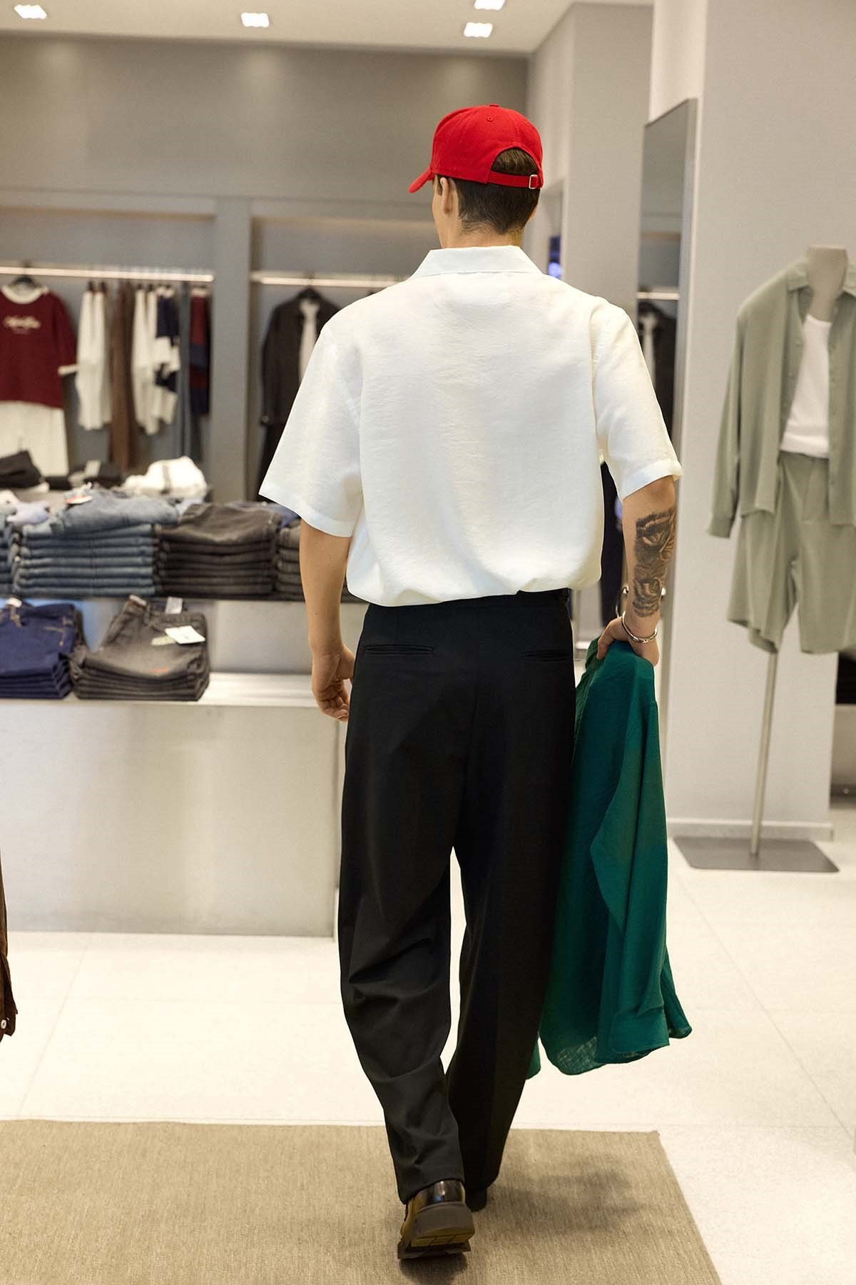 Erkek Relaxed Fit Kısa Kollu Cepli Tencel Gömlek Beyaz