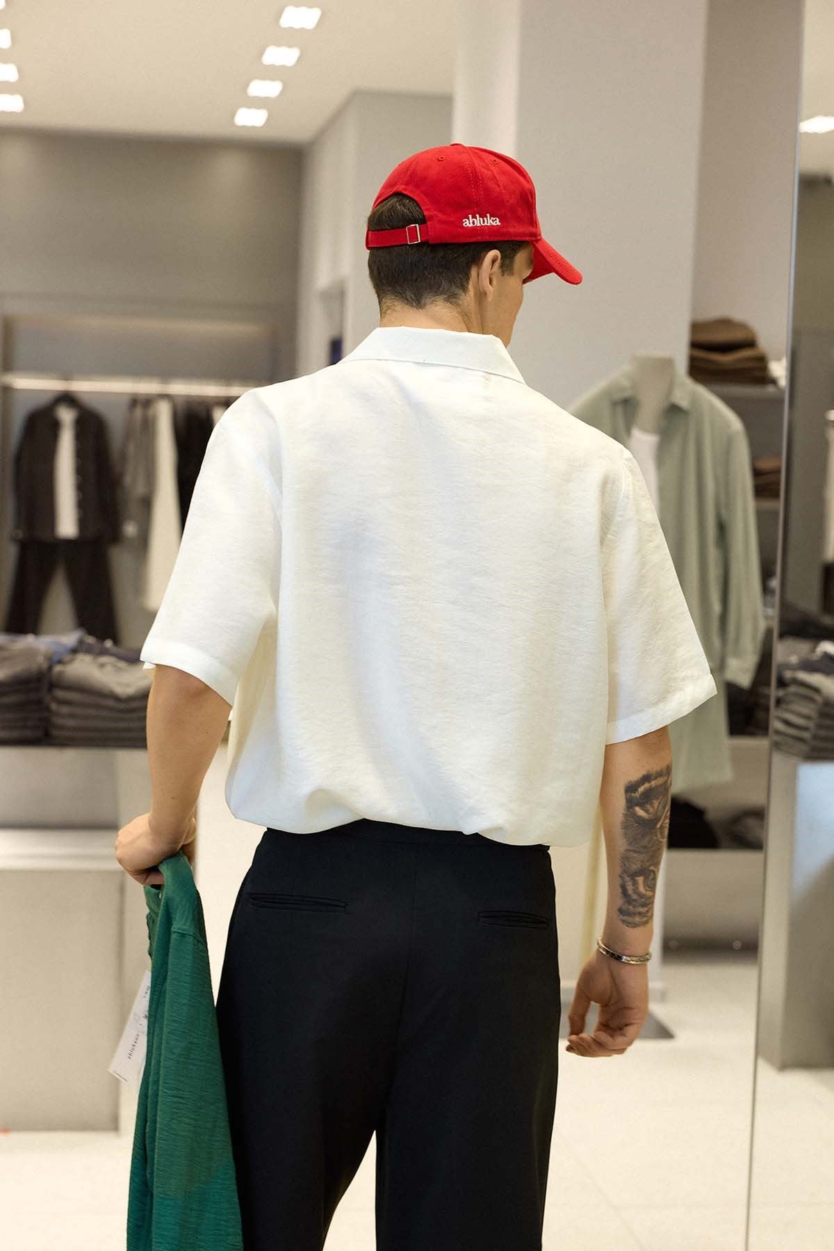 Erkek Relaxed Fit Kısa Kollu Cepli Tencel Gömlek Beyaz