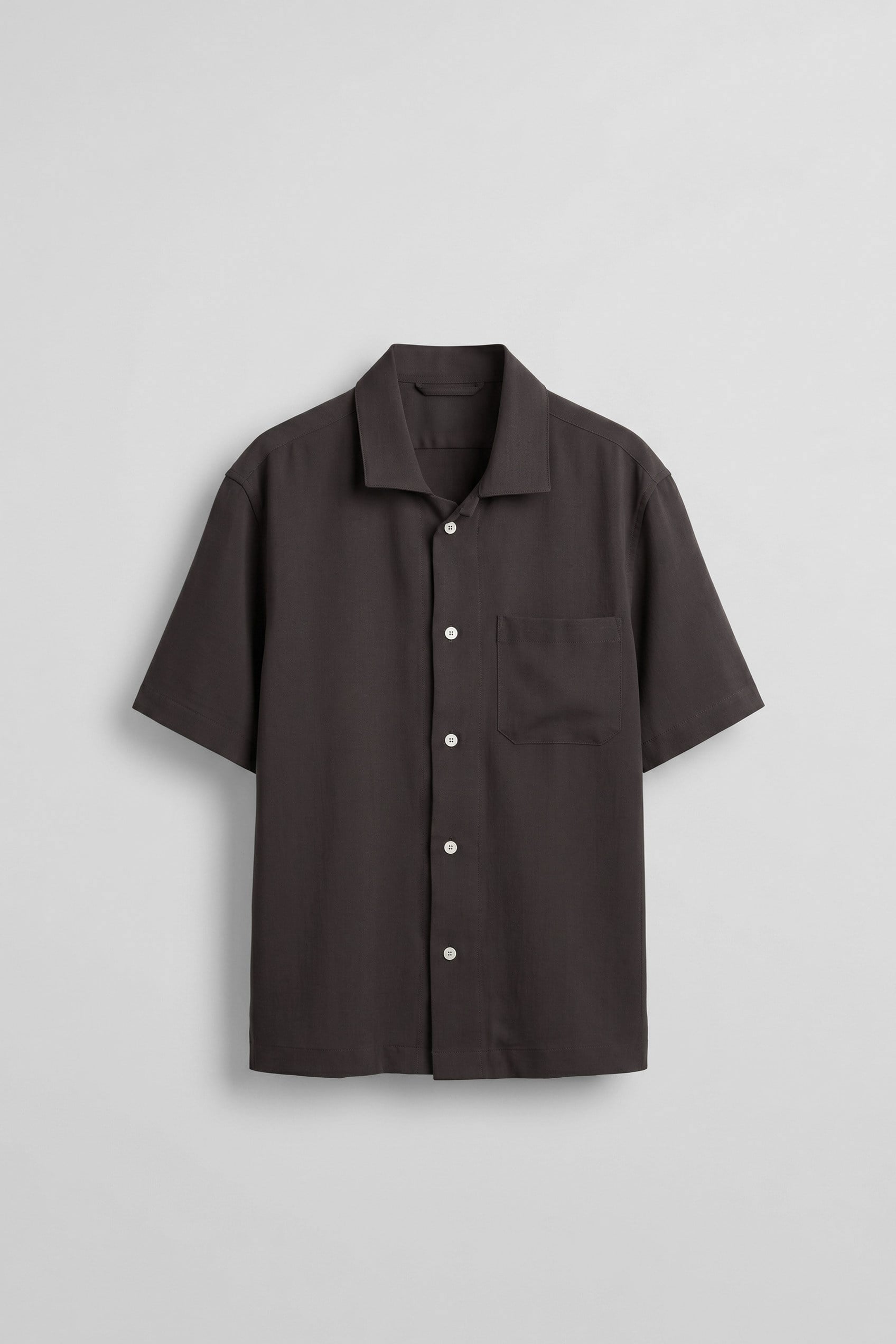 Erkek Relaxed Fit Kısa Kollu Cepli Tencel Gömlek Koyu Kahve