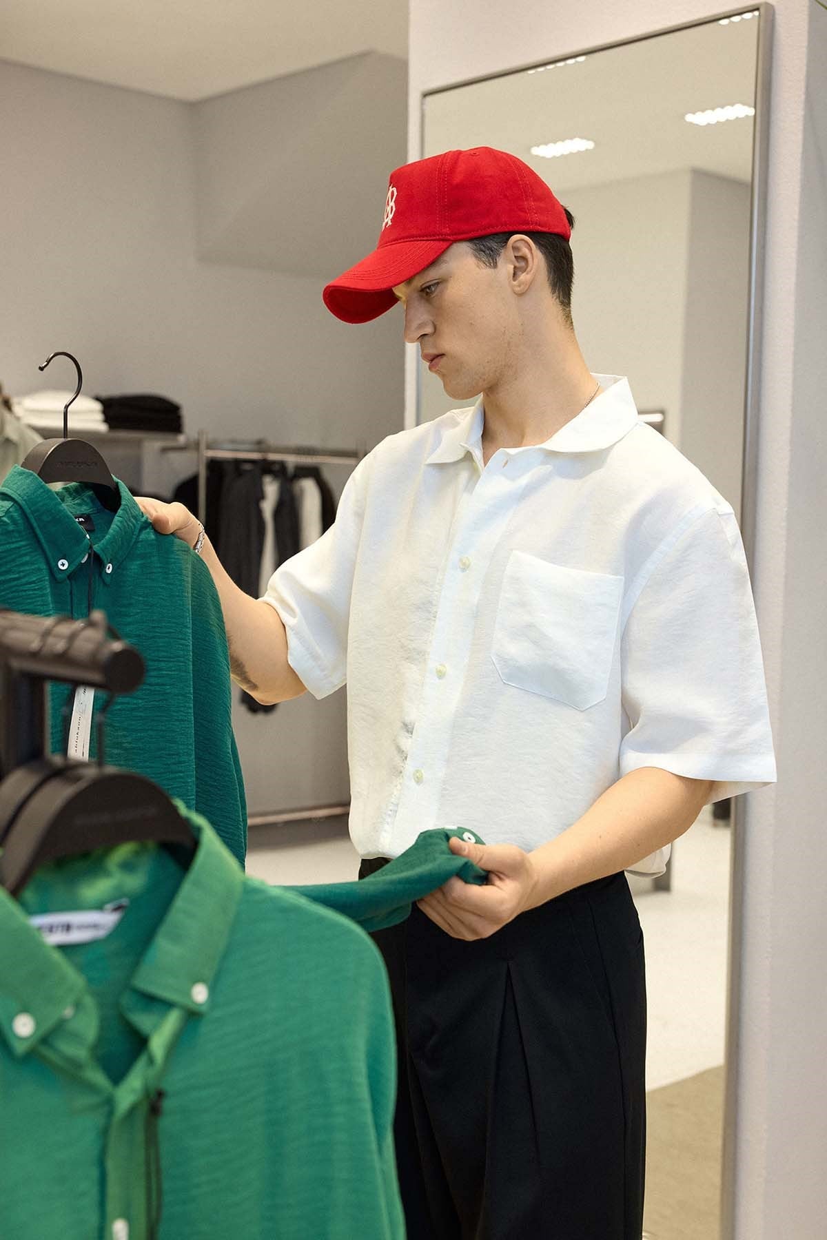 Erkek Relaxed Fit Kısa Kollu Cepli Tencel Gömlek Beyaz