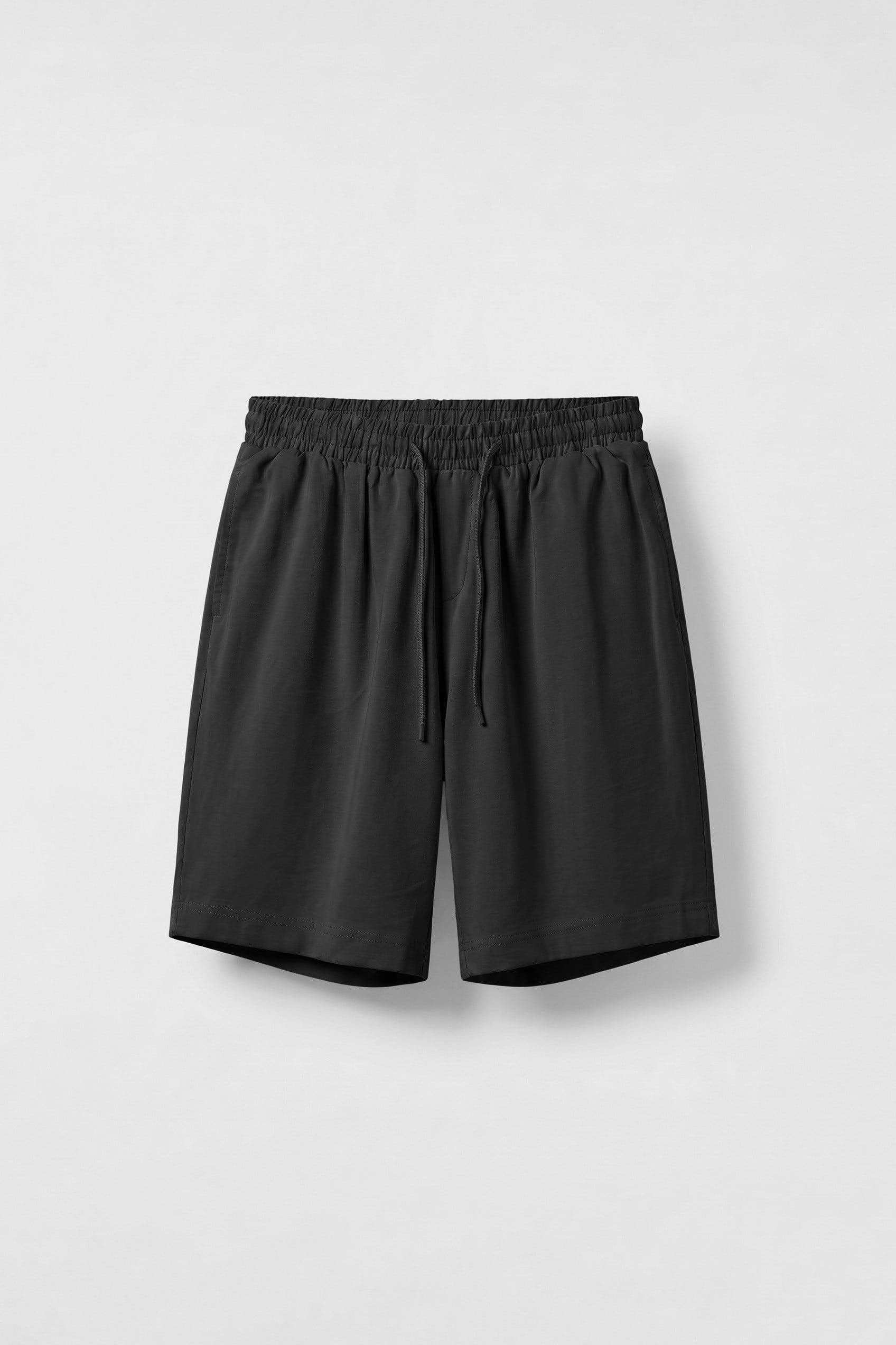 Erkek Relaxed Fit Lastikli Bel Kumaş Şort Siyah